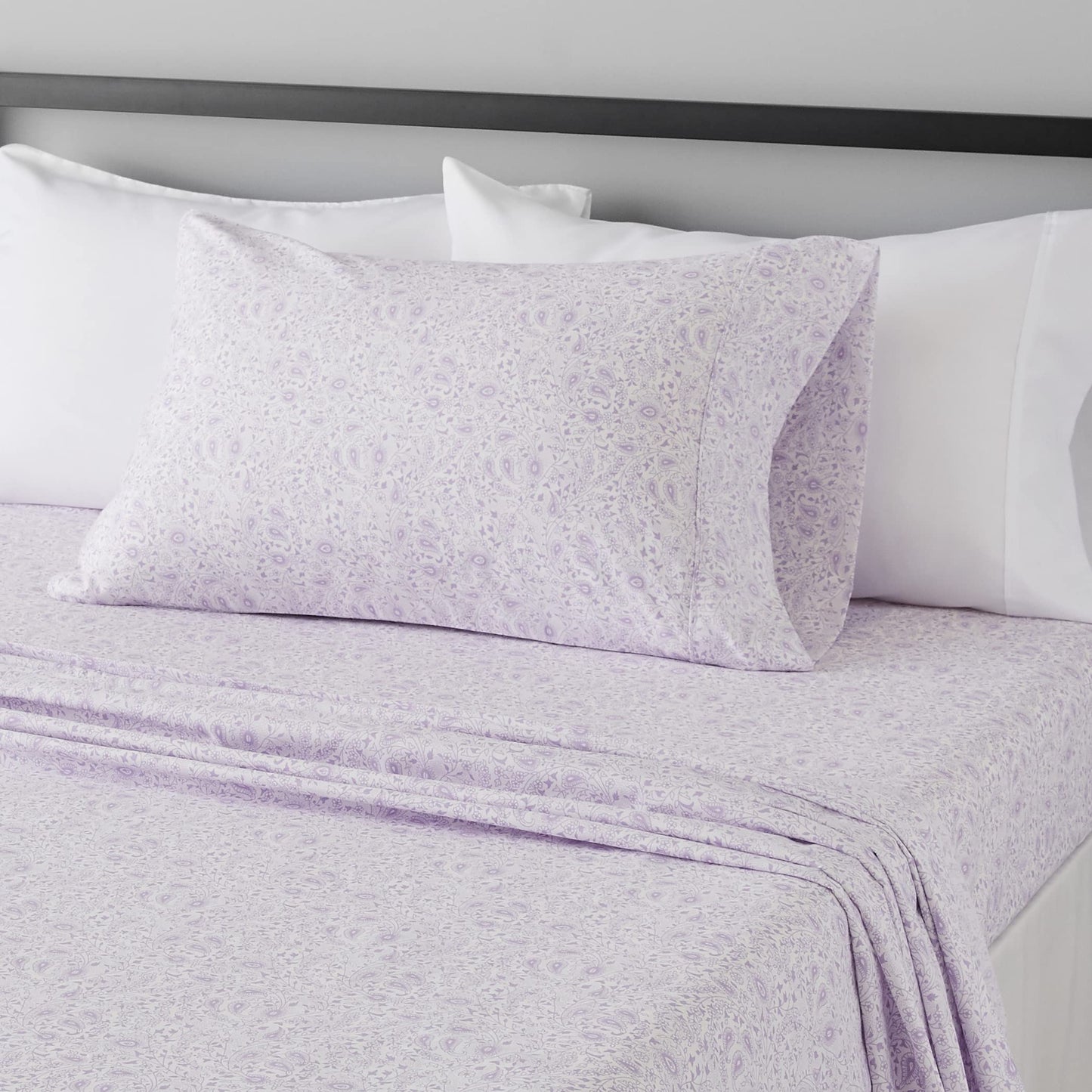 Amazon Basics Lightweight Super Soft Easy Care Wrinkle Free Microfiber 3 Piece Sheet Set with 14-Inch Deep Pockets, Twin, Lavender Paisley, Floral, Kids, Men & Women Bedding