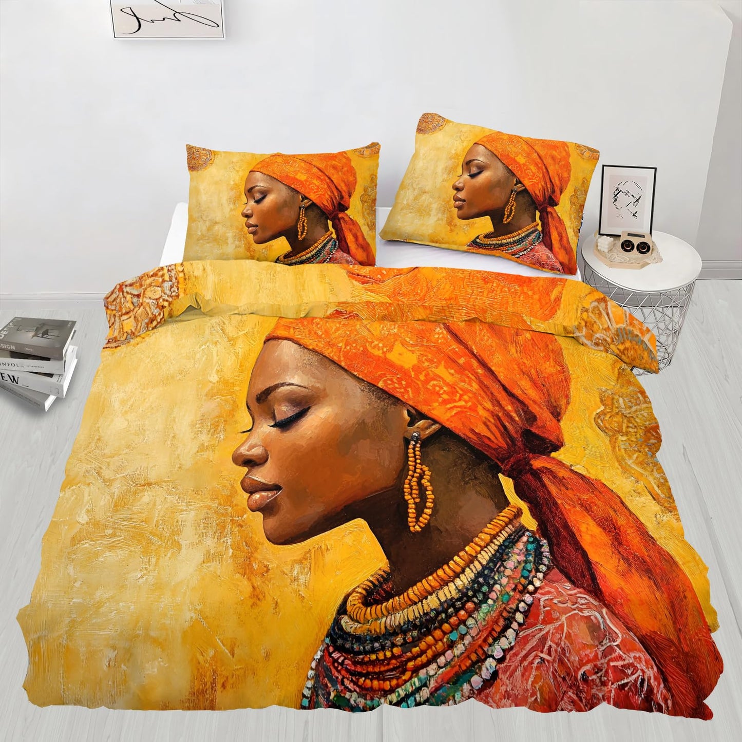 PAISUOQ African Woman Bedding Sets, Black Women Duvet Cover Queen, African Girl Comforter Cover with Zipper Ties, 3 Pieces with 2 Pillowcases, Home Decor & Gifts