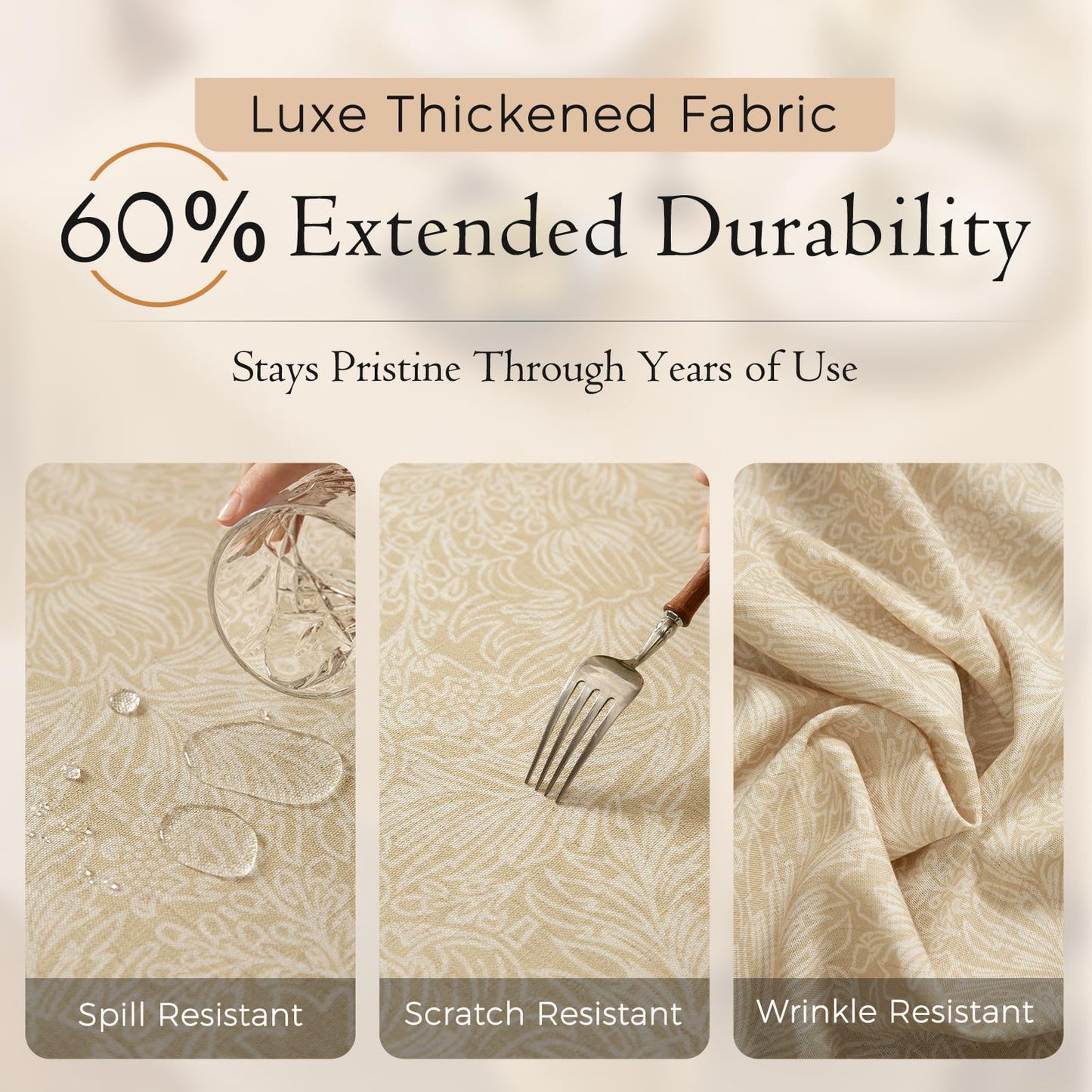 Dorachic Beige Thick Linen Table Cloth Square Tables, Waterproof Wipeable Decorative Table Cover for Dining Kitchen Indoor Outdoor, 55" x 55", 2-4 Seats