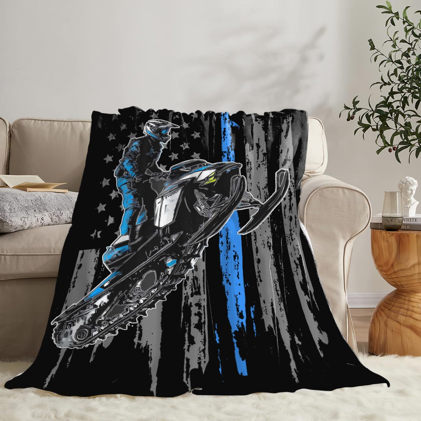 Baegopa Snowmobile Blanket Gifts for Girls Boys Skiing Sports Throw Blankets Cozy Plush Fleece America Flag Flannel Fuzzy for Men Women 50"X40"