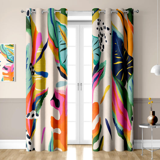 PAOPOED Colorful Black Out Curtains, Boho Floral Abstract Jungle Asthetic Modern Art Blackout Window Curtains Decor for Bedroom, Living Room, Art Gallery Grommet Window Drapes 2 Panel Set, 52"x84"
