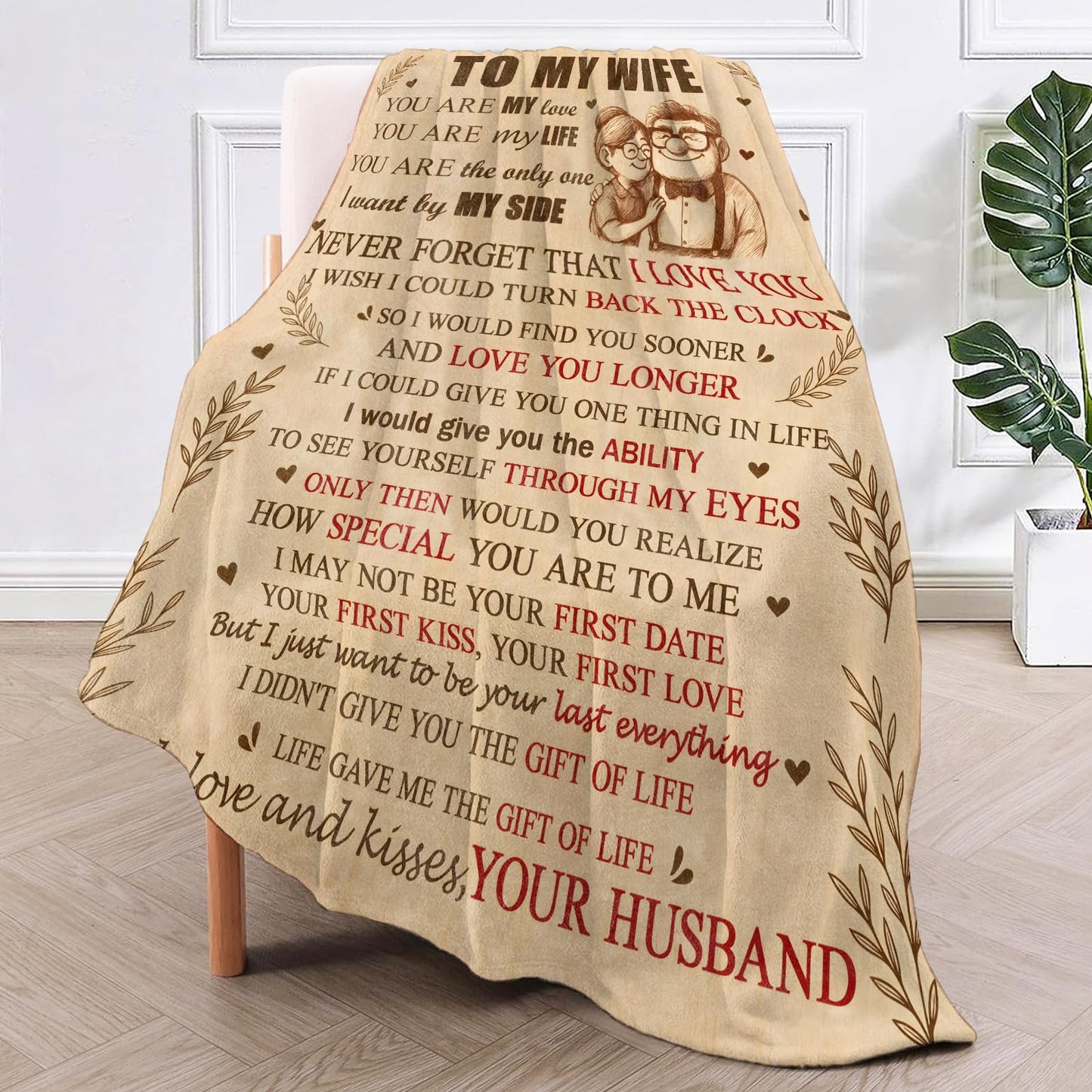 TRYYN Gifts for to My Wife Blanket,Romantic Love Letter Flannel Throw,50x60in,Anniversary Wedding Valentine’s Day Present from Husband to Wife Women Her,Lightweight Blankets for Couch Living Room