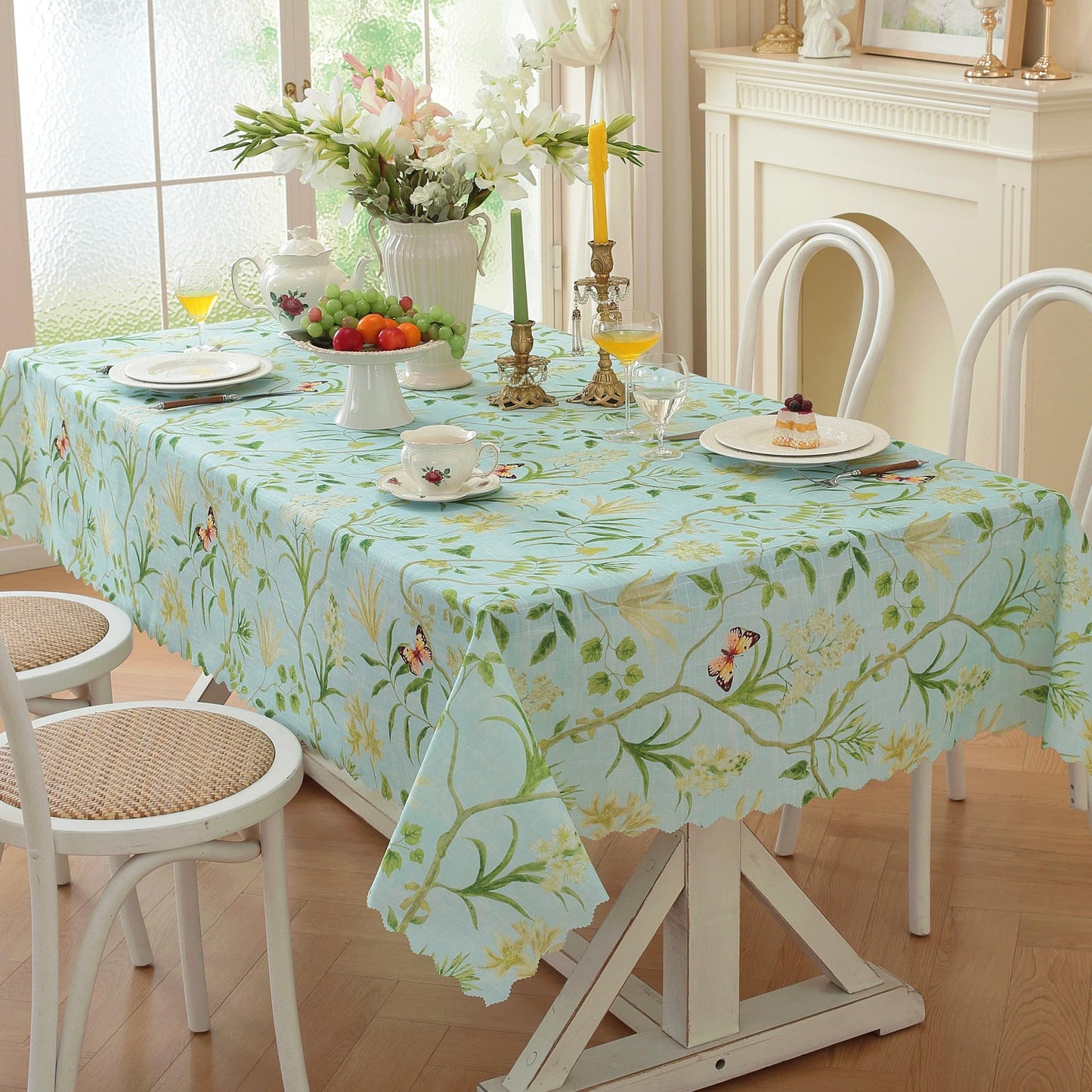 HOMOHEINI Rectangle Waterproof Tablecloth Linen Textured Table Cloth,Stain and Wrinkle Resistant Washable Fabric Table Cover for Dining, Party, Camping and Outdoor, 52 x 70 Inch, Green Leaves