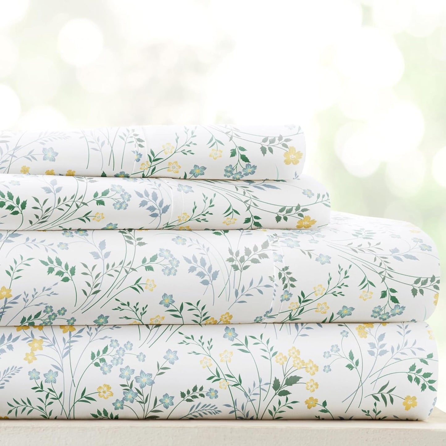 Linen Market Patterned Microfiber Queen Sheet Set 4 Piece – Oeko-TEX Certified Ultra Soft & Wrinkle-Free - 16" Deep Pocket Sheets - Easy Care Queen Size - Wildflower Light Blue