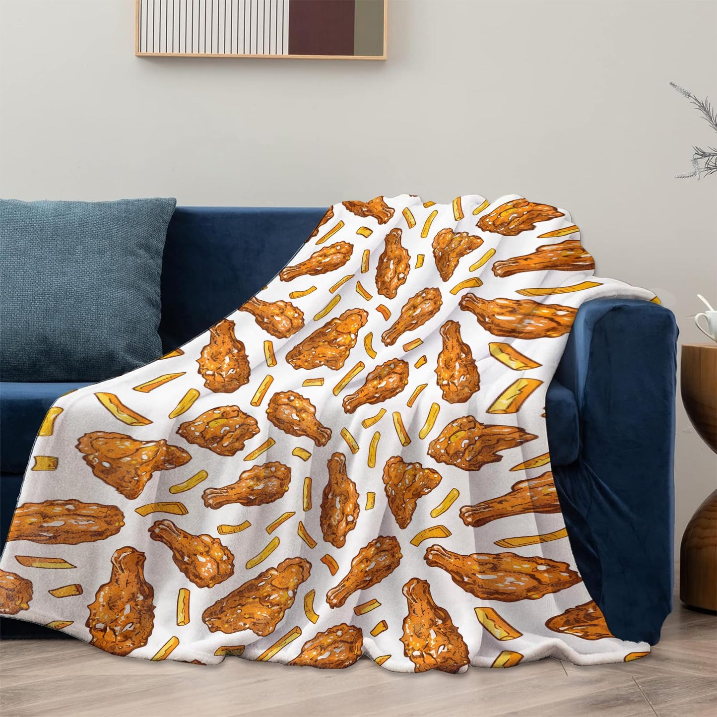 Mounidso Fried Chicken Blanket Gifts for Women Girls Kids, Soft Warm Lightweight Flannel Food Throw Blankets for Bedroom Living Room Home Sofa Decor 50" x 60", French Fries Throws