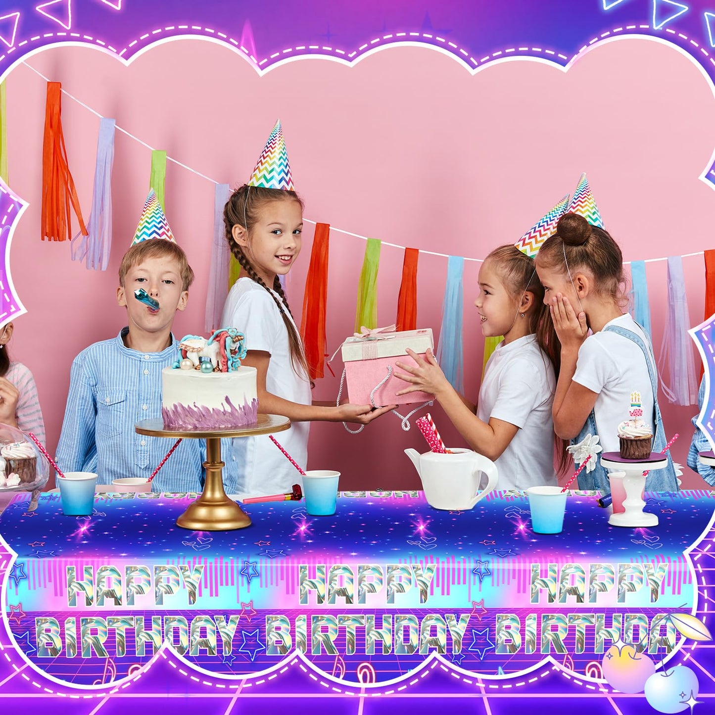 Gilprop 2 Pcs Kpop Music Birthday Party Decorations Plastic Cute Birthday Tablecloth 108 x 54 Inches Disposable Rectangle Tablecover for Boys Girls Kids Baby Shower Party Supplies