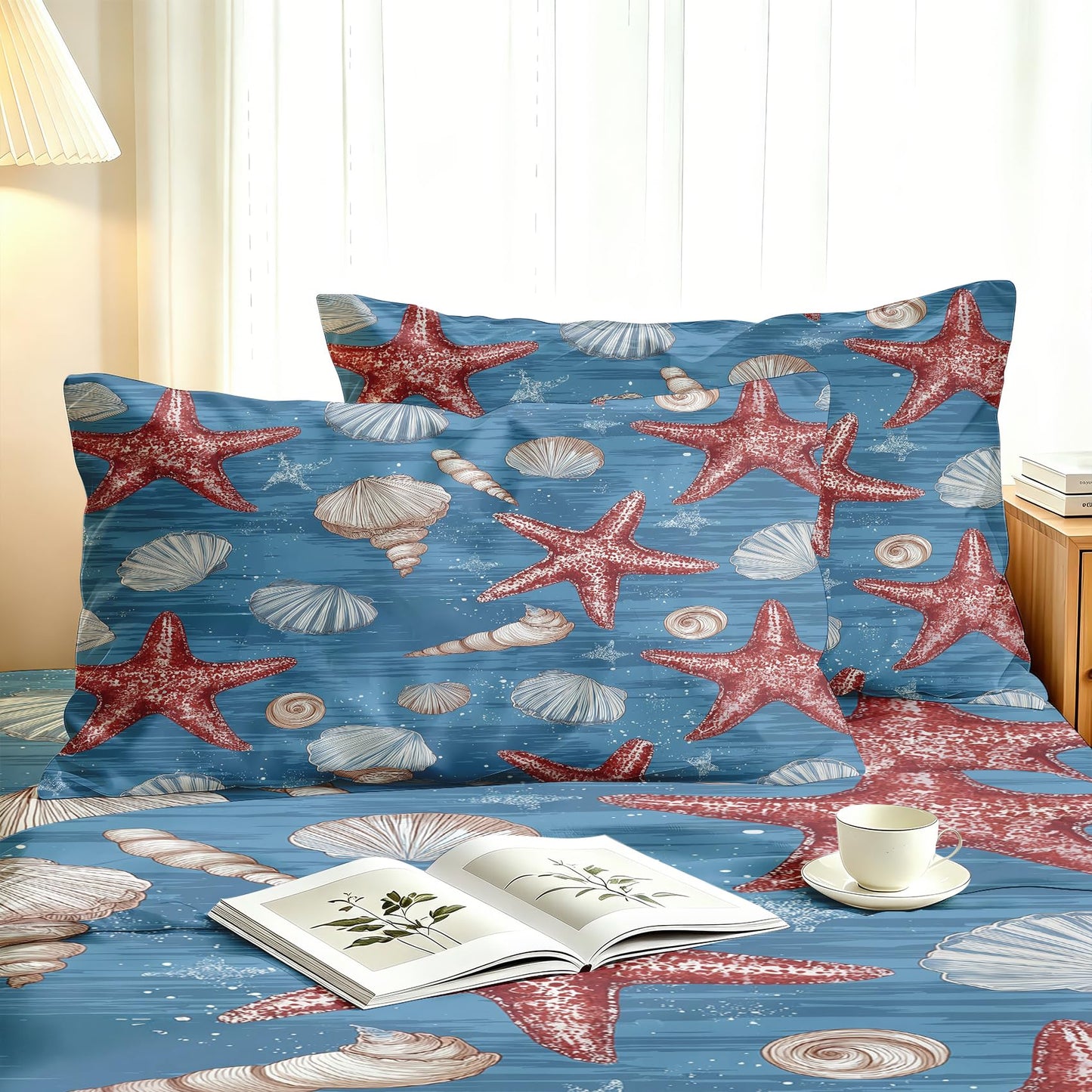 Starfish Queen Sheet Set Seashell Flat Fitted Sheet Sets