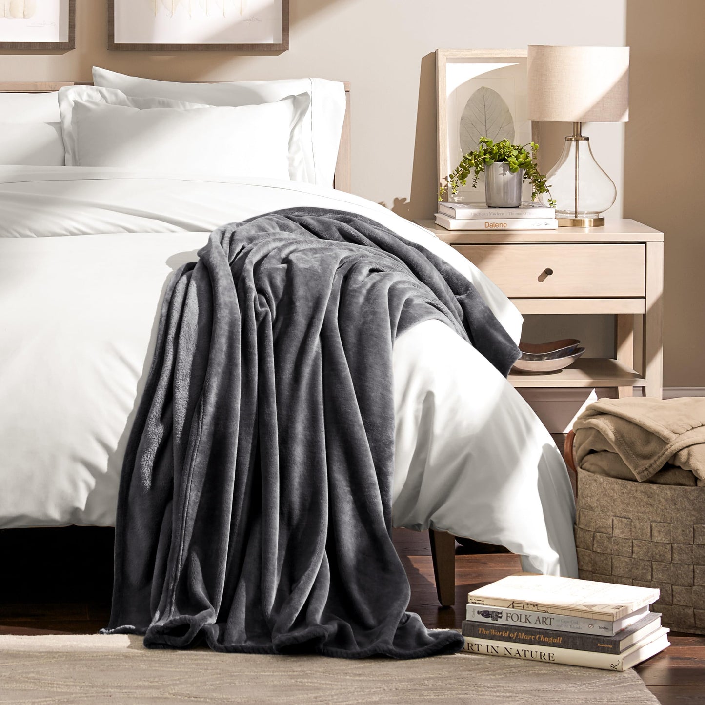 Bare Home Fleece Blanket - Full/Queen - Ultra-Soft Lightweight for Bed, Sofa, and Couch - Luxury Microplush - Cozy Warm Blanket (Full/Queen, Grey)