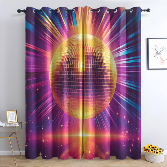 Phtbz Gold Disco Ball Patterned Blackout Curtains for Bedroom, Living Room Decor, Room Darkening Thermal Insulated Grommet Drapes, Retro Dance Party Window Treatments, 45 Inch Curtains 2 Panel Set