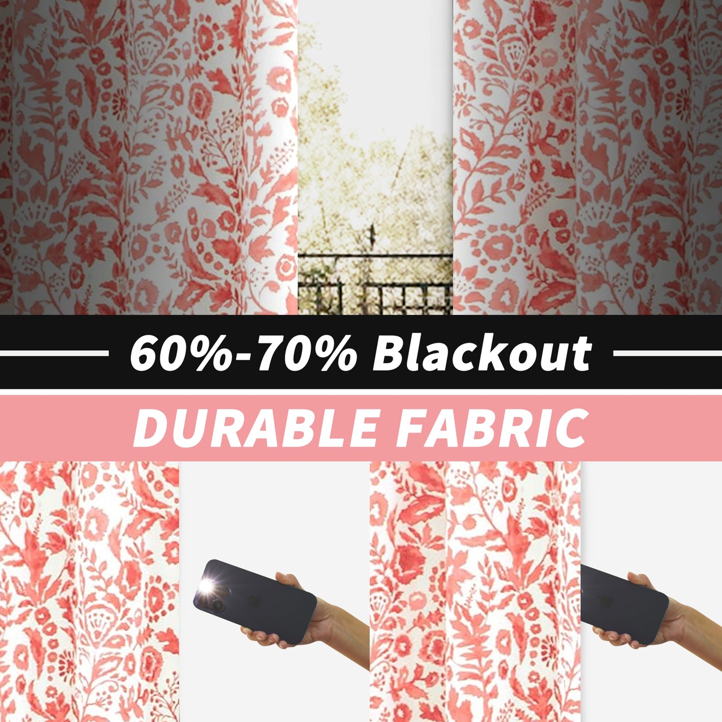 DriftAway Julia Blackout Curtains for Bedroom Blush Floral Watercolor Pattern Double Layer Thermal Insulated Sound Reducing Room Darkening Drapes for Living Room Grommet 2 Panels Each W52 x L84 Blush