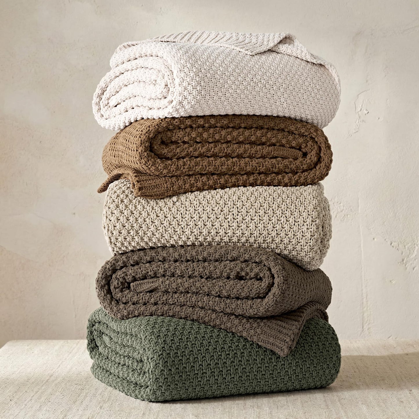 EVERGRACEHOME Chunky Chenille Knit Throw Blanket for Couch, Soft Luxurious Oversized Queen Moss Stitch Blanket for Bed, Cozy Farmhouse Knitted Throw for Sofa, Mocha Brown, 90" x 90"