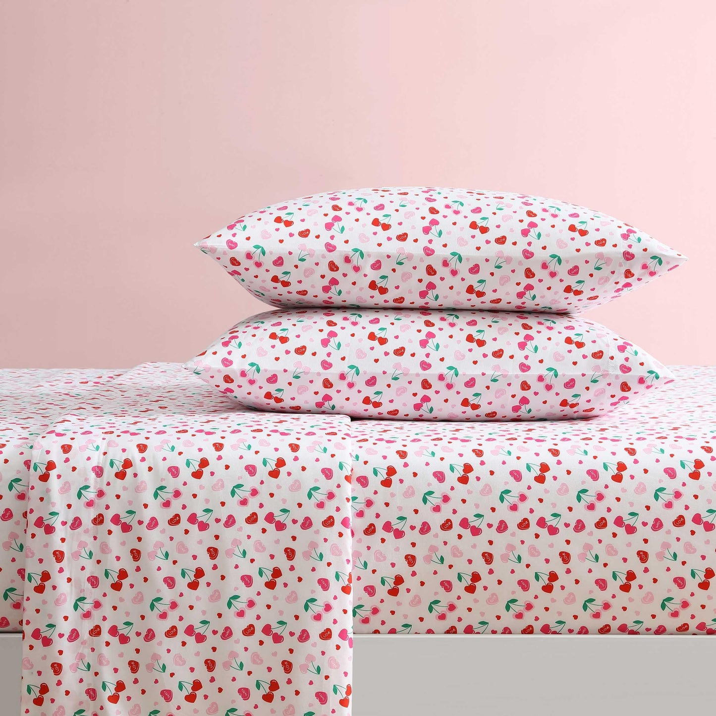 Betsey Johnson - Queen Bed Sheets, Super Soft Bedding with Matching Sham(s), Fade & Wrinkle Resistant Bed Essentials (Sweet Tart Cherries Pink, Queen)