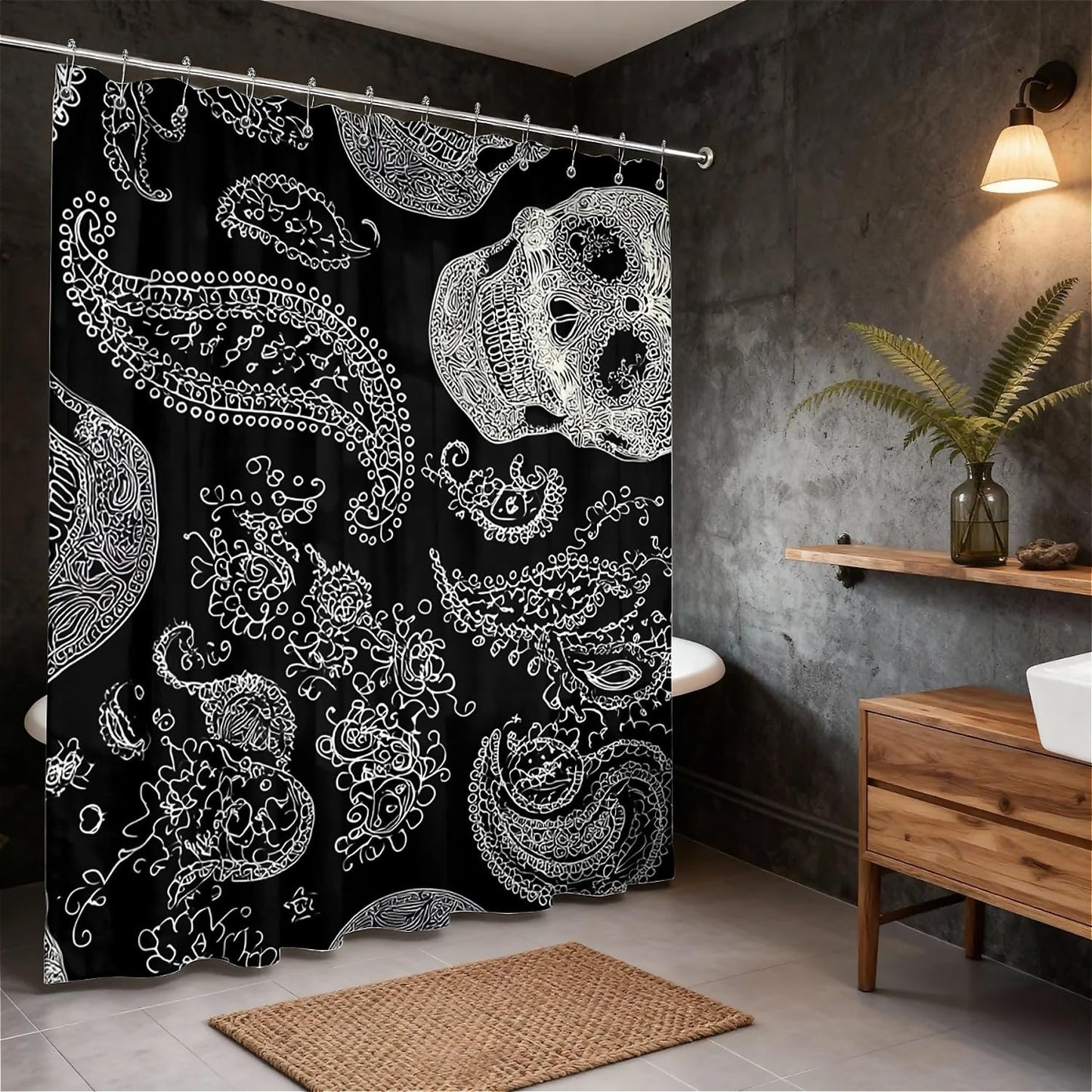 TANGXUNFA Skeleton-and-Flowers Shower Curtain for Bathroom, Water-Resistant Long Shower Curtain Set 72x72 Inch with Metal Grommets and 12 Metal Hooks