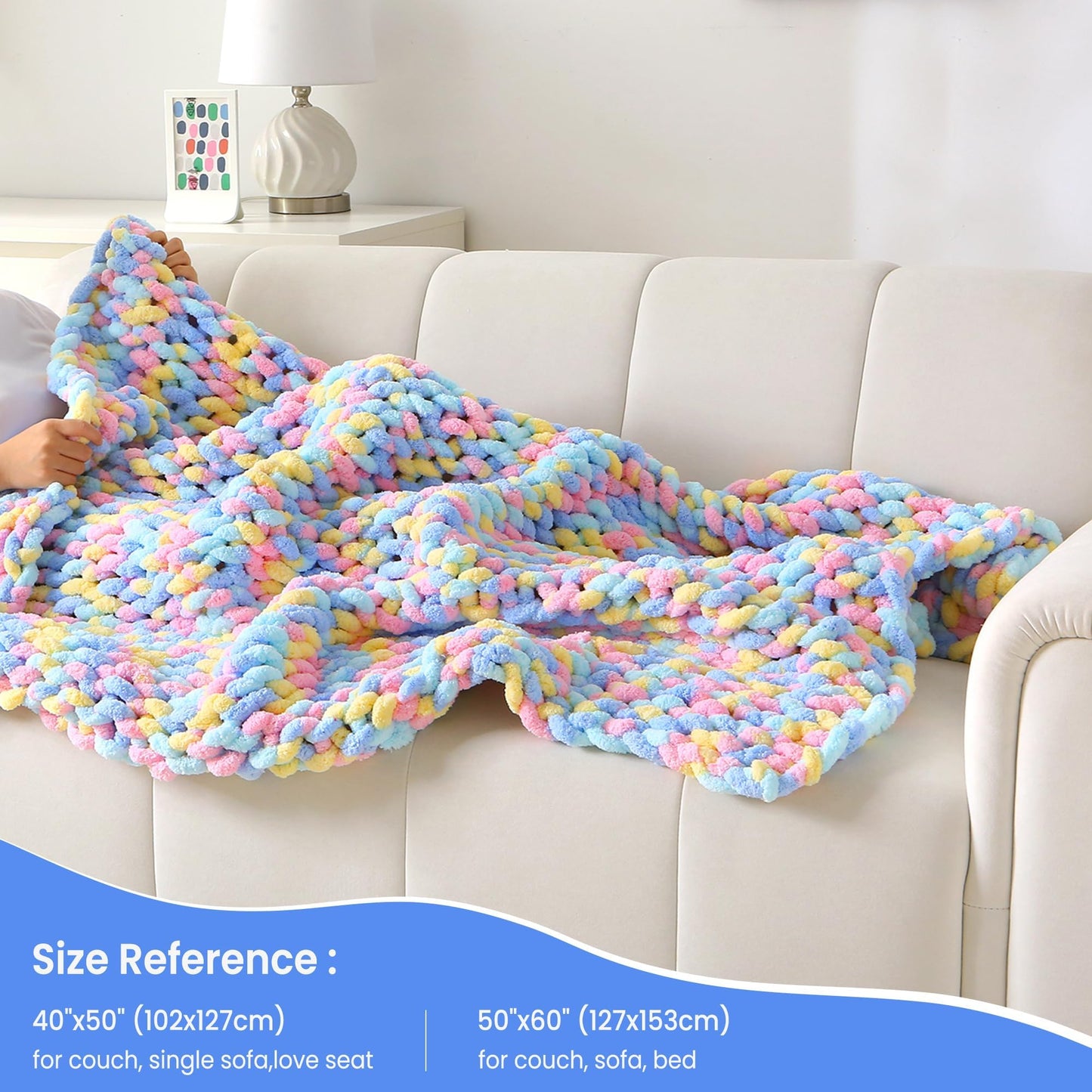 Mooreeke Chunky Knit Blanket 50"x60" Soft Washable Chenille Throw Blanket Cozy 100% Handmade Crochet Gift Blankets with Jumbo Chenille Yarn for Couch Bed Sofa Room Decor -Purple and Pink