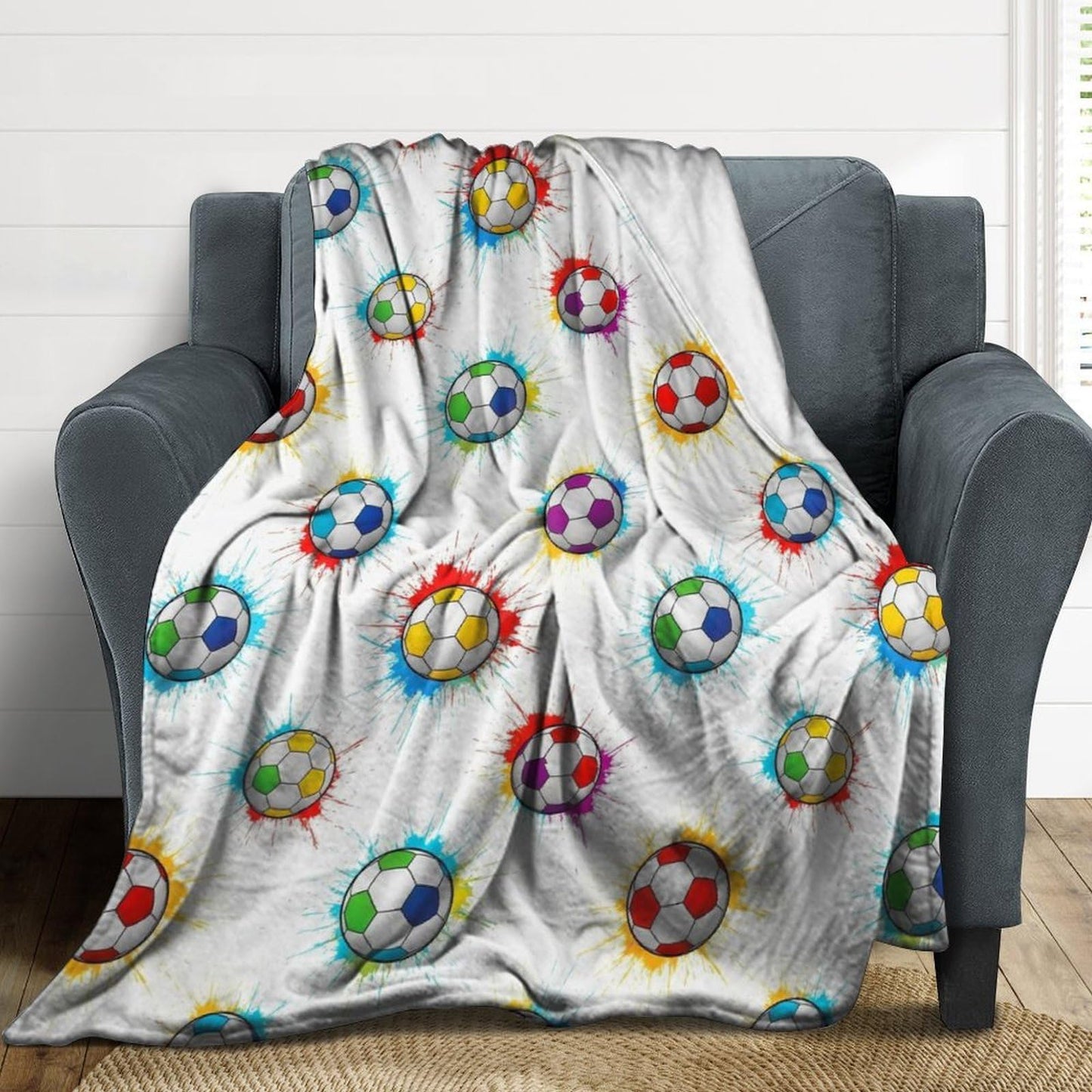 Soft Throw Blanket Cozy Warm Blanket for Bed, Sofa and Couch, Fashion Home Decor Bedspread Compatible with Soccer Splash