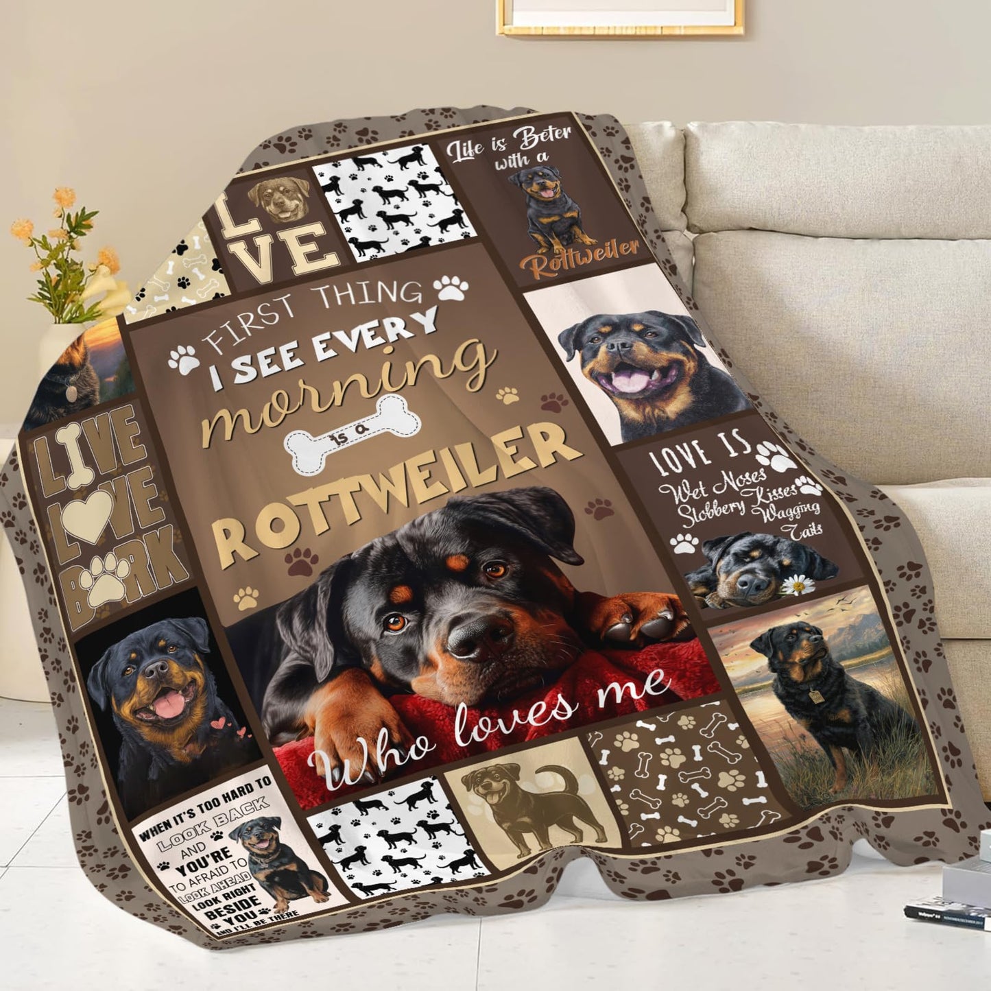 Dynova Rottweiler Blanket Cozy Plush Dog Lovers Gifts Throw Blankets Animal Fuzzy Flannel Fleece for Girls Boys Women Men 50"X40"