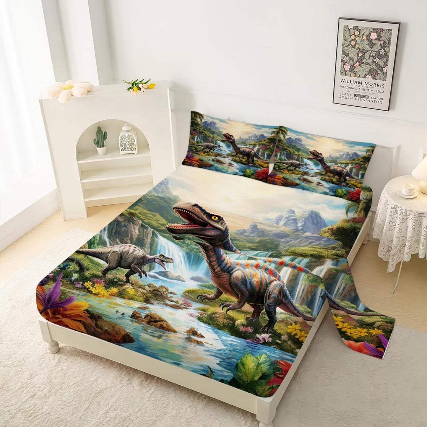 VTKON Dinosaur Sheets Set Twin Size Cute Dinosaur Room Decor for Boys Room Soft Toddler Bed Sheets for Boys Kids Twin Dino Bedding Set Includes 1 Flat Sheet + 1 Fitted Sheet + 1 Pillowcase