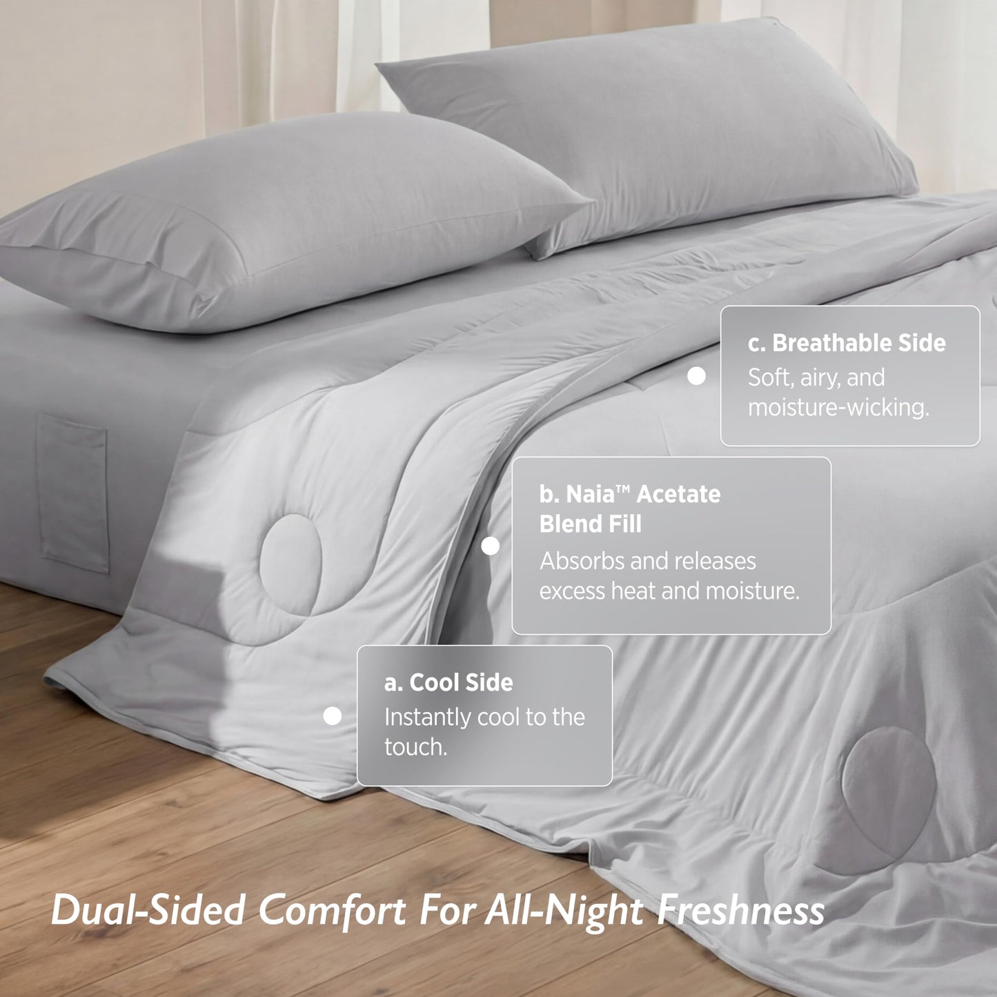 Breescape Cooling Comforter Blanket - BlendTek Q-Max>0.46 Tech, Cooling Blanket for Hot Sleepers & Night Sweats Relief, Breathable Lightweight Summer Bedding, King/Cali King 106x96 in, Misty Gray