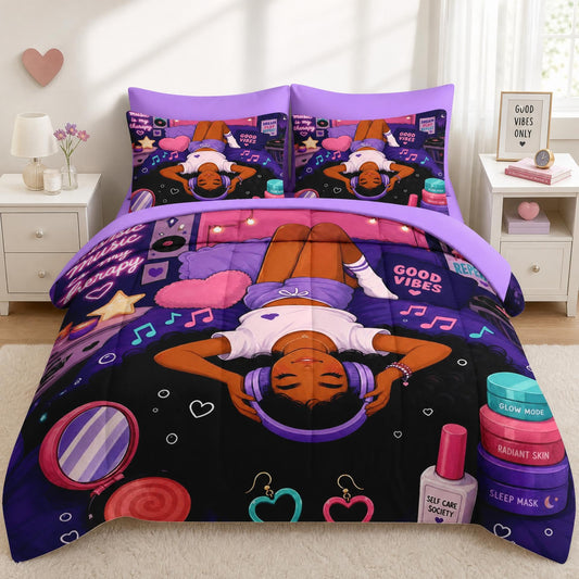 Boewywh Comforter Set Twin Size Music Kawaii Girly 5 Pcs, Bedding for Kids and Adults, Bed Sheet Sets with Fitted Sheet Pillowcase & Sham for Bedroom Bed Decor