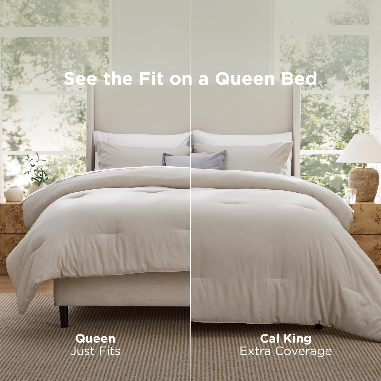 Bedsure Queen Comforter Set - Beige Soft Bedding for All Seasons, Cationic Dyed Bed Set, 3 Pieces, 1 Queen Size Comforter (90"x90") and 2 Pillow Shams (20"x26"+2")
