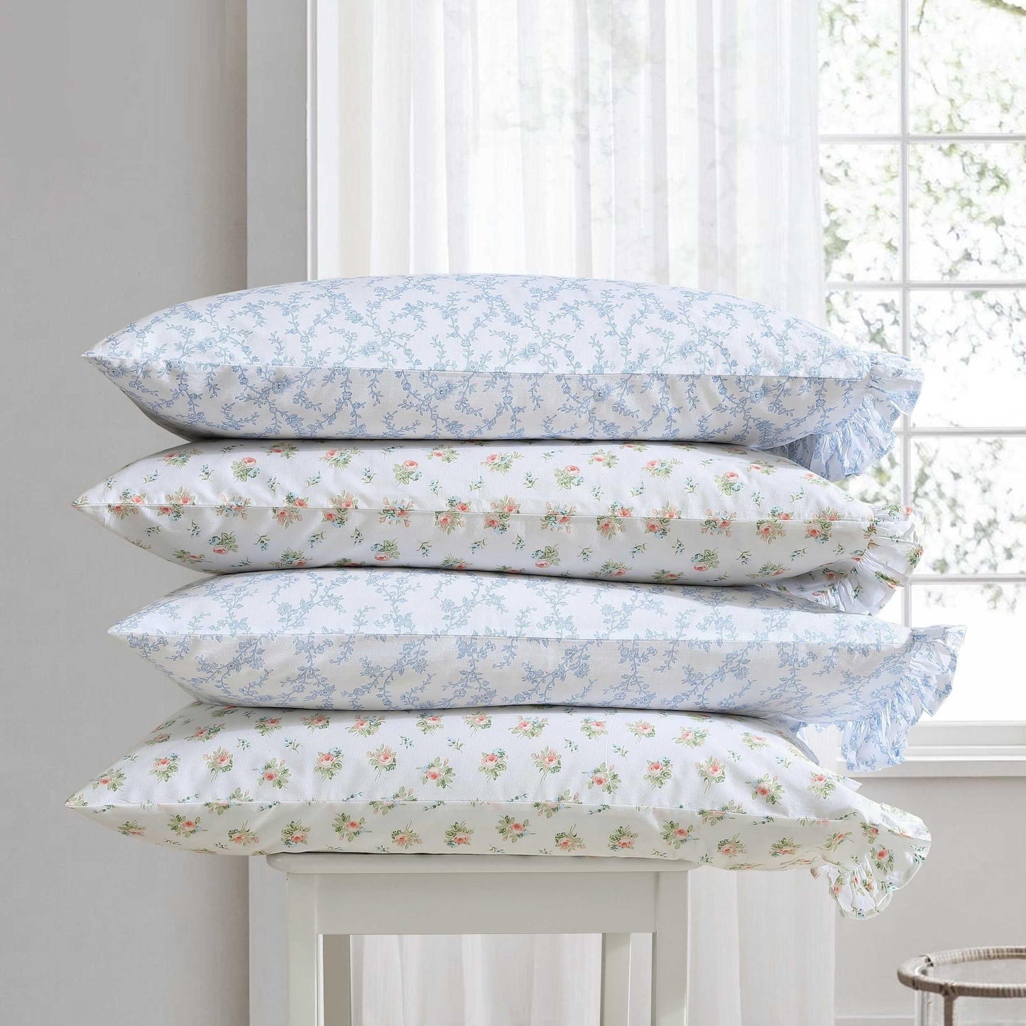 Laura Ashley – Twin Size Sheet Set, Crisp & Lightweight Cotton Percale Bedding with Fitted Sheet and Pillowcase, Floral Room Decor, Deep Pocket, College Dorm Room Essentials (Roseford White)