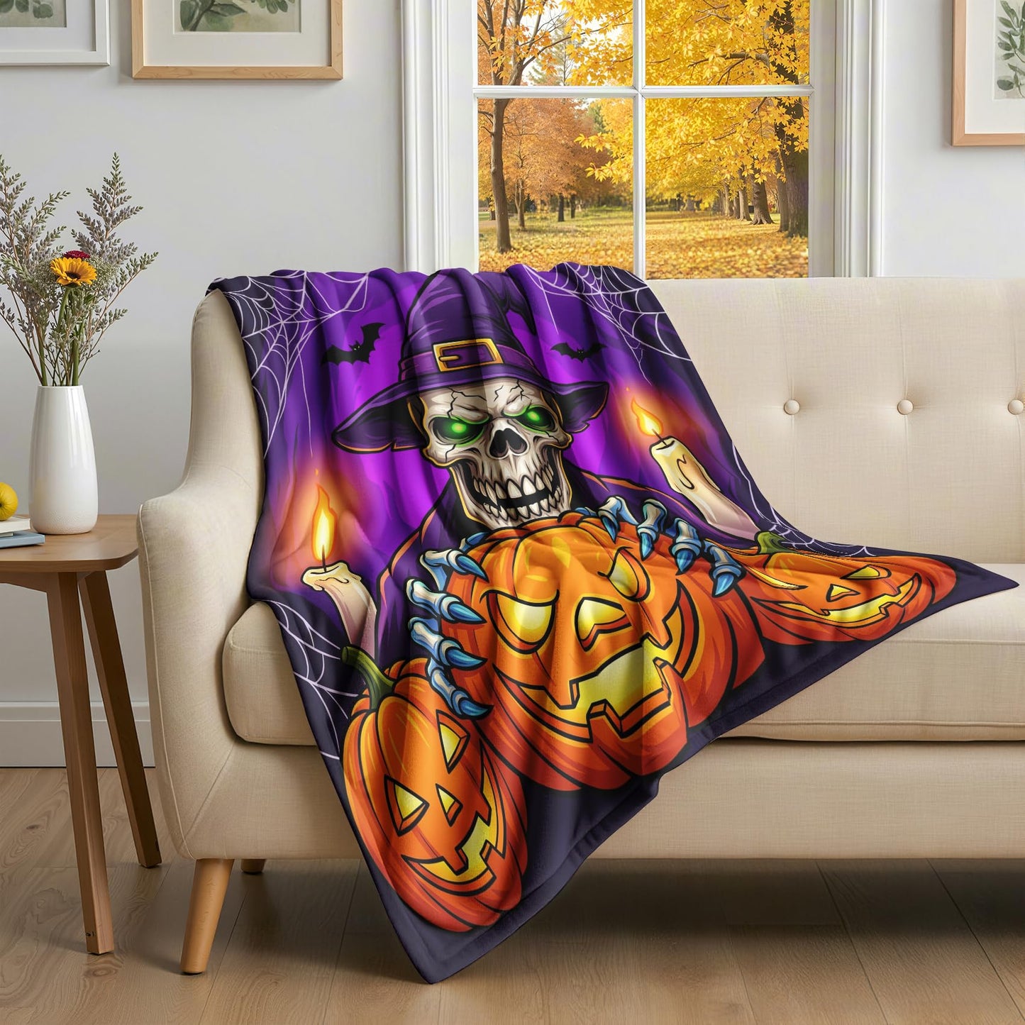 GEDAEUBA Halloween Throw Blanket for Couch - Scary Skeleton Pumpkin Bat Spider Web Fleece Blanket King Size, Soft Cozy Blankets & Throws for Couch, Bed, and Sofa, 90x108 inches