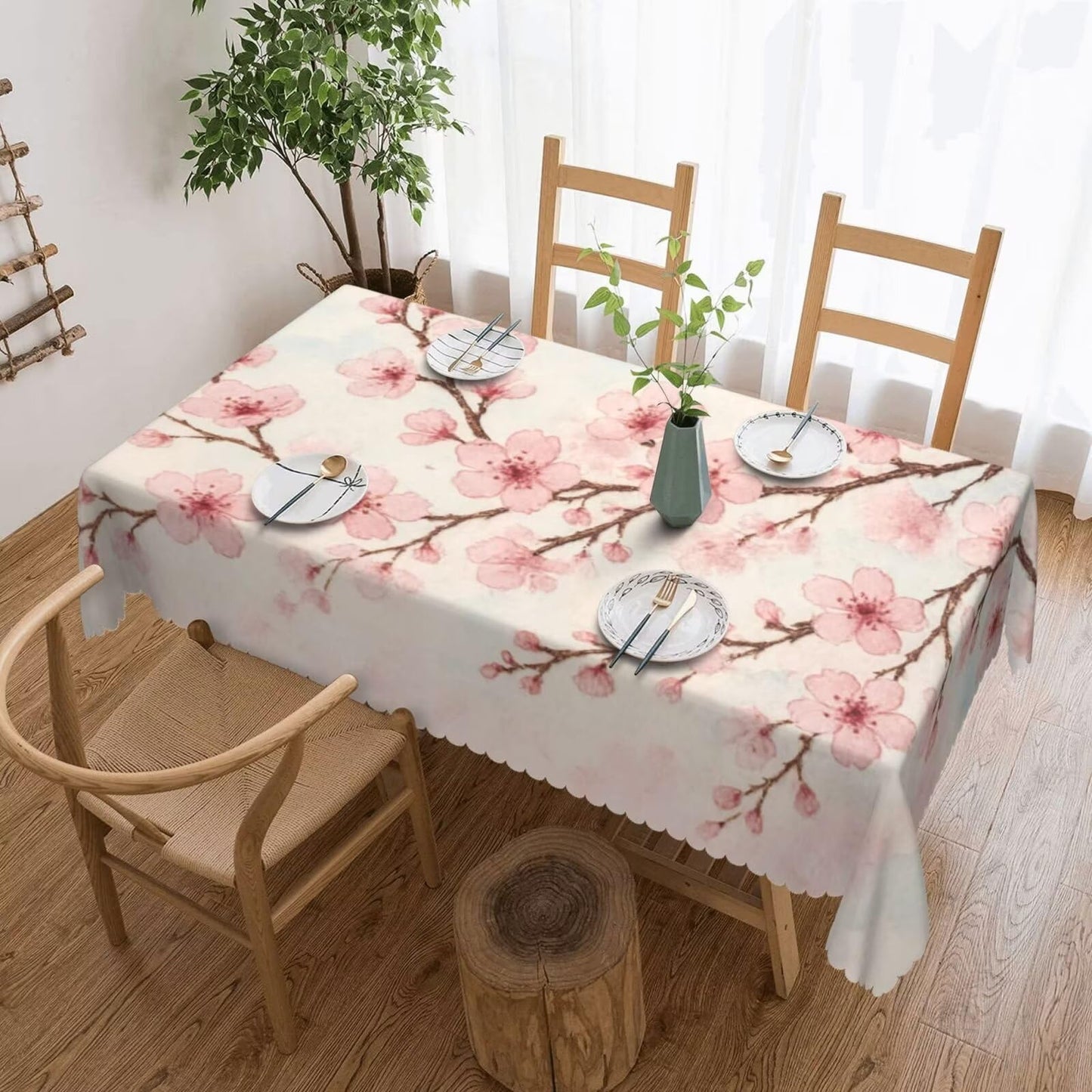 ZEJAYFEY Cherry Blossoms Rectangle Tablecloth Pink Floral Branches Table Cloths Spring Japanese Style Flowers Botanical Washable Table Cover for Home Kitchen Dining Party Decor 54 x 72 Inch