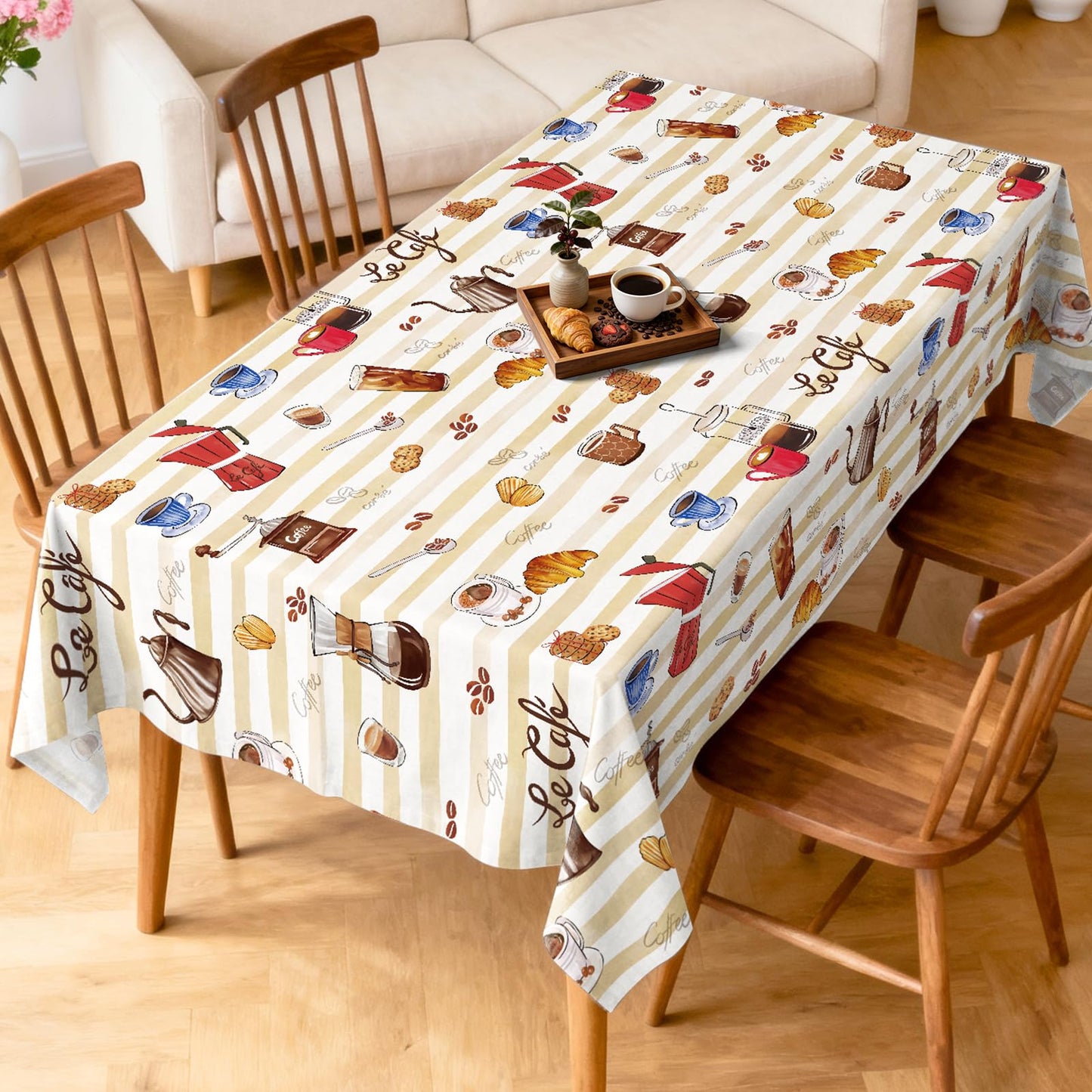 Arquiel Coffee Themed Table Cloth Rectangle Machine Washable Tablecloth, 55 * 70 inch, Polyester Table Cover for Kitchen Dinner Party Outdoor Decor Gifts for Coffee Lovers