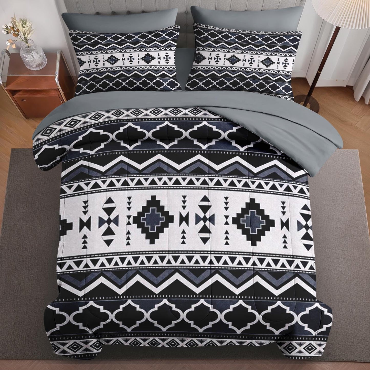 Boewywh Comforter Set King Size, Aztec Southwestern Boho 7 Pcs Bedding for Kids and Adults, Geometric Western Bed Sheet Sets with Fitted Sheet 2 Pillowcases & 2 Shams for Bedroom Bed Decor