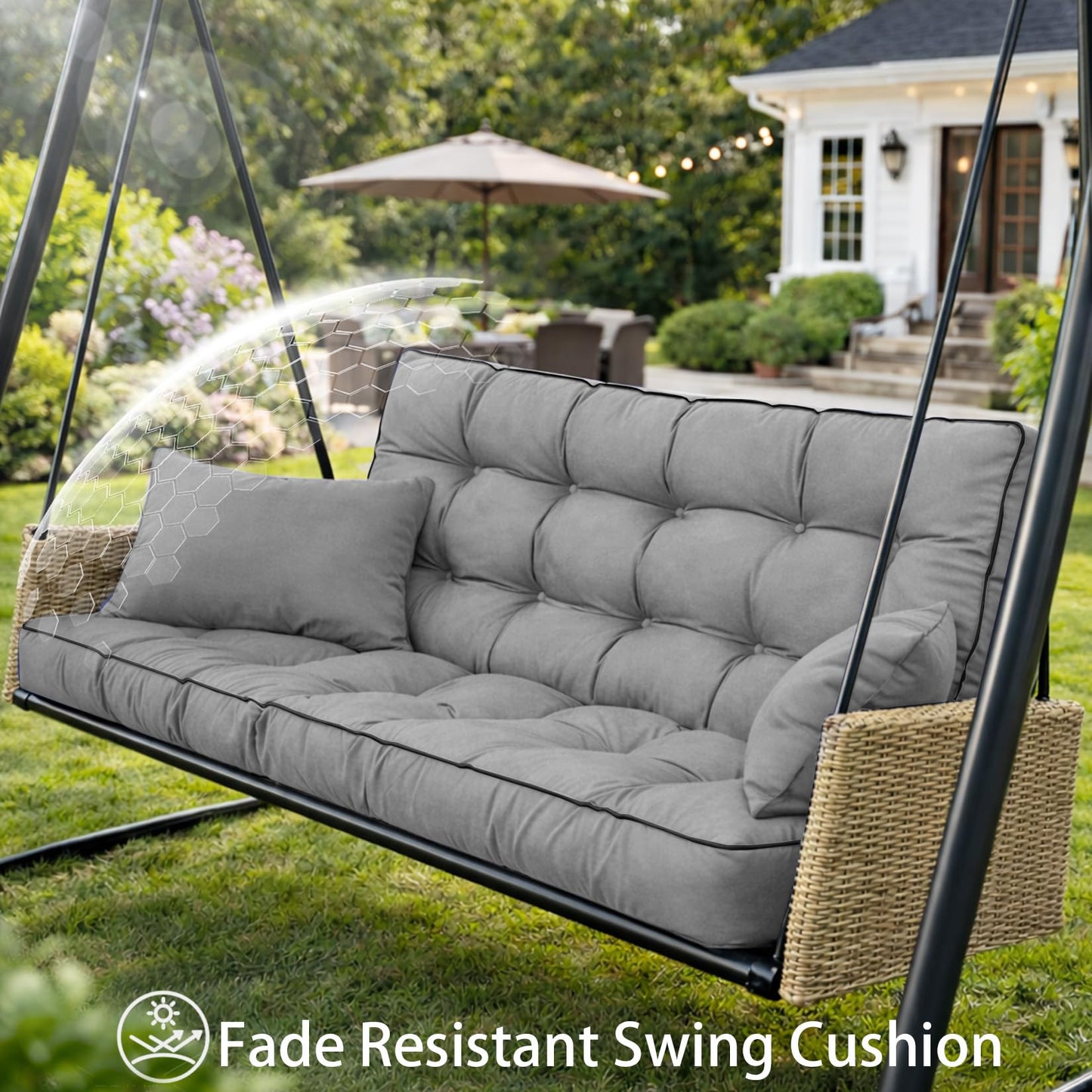 Kerkrot Porch Swing Cushions, Waterproof & Fade Resistant Outdoor Swing Cushion 70 Inch, Swing Cushions 3 Seater Replacement for Outdoor Furniture, Patio, Garden (Light Gray, 70 x 40 inch)