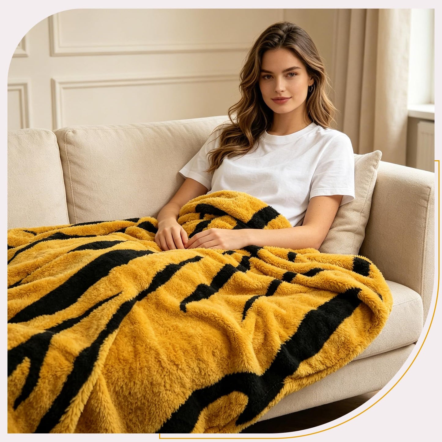 BYKOSY Zebra Printed Fleece Throw Blanket-Cozy Soft Lightweight Fuzzy Throw Blanket for Sofa, Couch, Bed & Chair,Black and Yellow, 50" x 70"