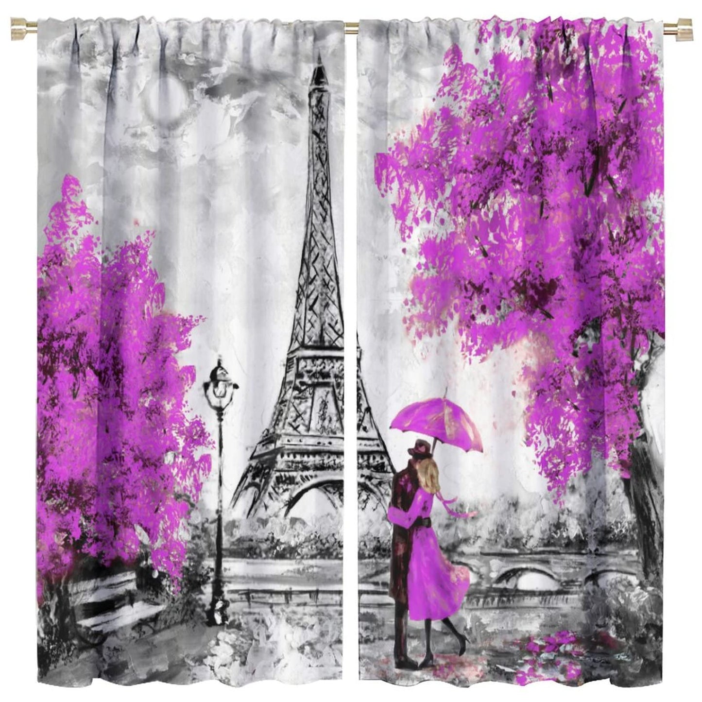 Paris Curtains,European City Landscape Oil Painting Eiffel Tower Printed Window Treatments for Bedroom Living Room Kitchen Café Window Drapes 2 Panel Set,Overall Size 42" x 45"