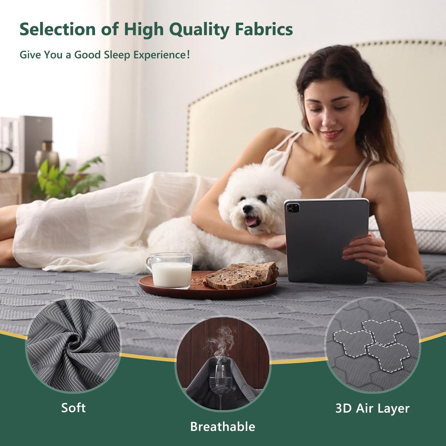Queen Size Waterproof Mattress Protector, 40% Rayon Derived from Bamboo Grey Mattress Pad Cover, 3D Air Fabric Breathable Mattress Pad Fitted with Deep Pocket 6"- 15" Machine Washable