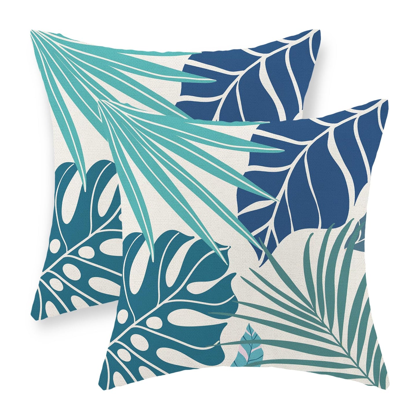 Tropical Pillow Covers 18x18 Set of 2 Navy Blue Aqua Teal Monstera Palm Leaf Pillowcase Summer Decorations Tropical Outdoor Throw Pillows Linen Decor Botanical Plant Cushion Case for Home Bed