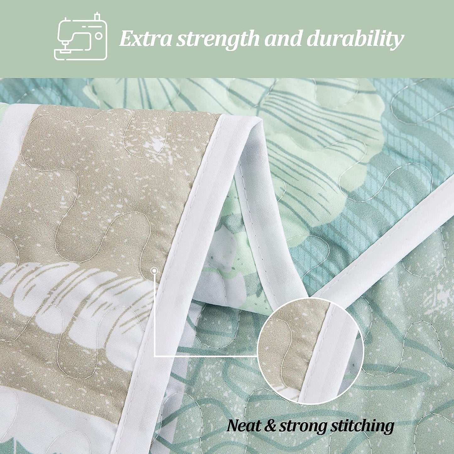 DJY 3 Pieces Quilt Set King Coastal Green Theme Quilt Coverlet Set Beach Reversible Bedspread with 2 Pillow Shams Soft Microfiber Coastal Bedding Quilt Set for All Season 104"x90"
