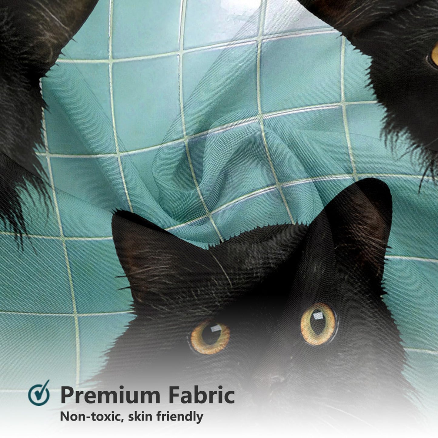 MEHOFOND Funny Cat Shower Curtain Cute Fun Black Cats Green Tiles Shower Curtain for Bathroom are You Pooping Bathtub Decor Fabric Waterproof Washable Bath Curtain 72x72 Inch