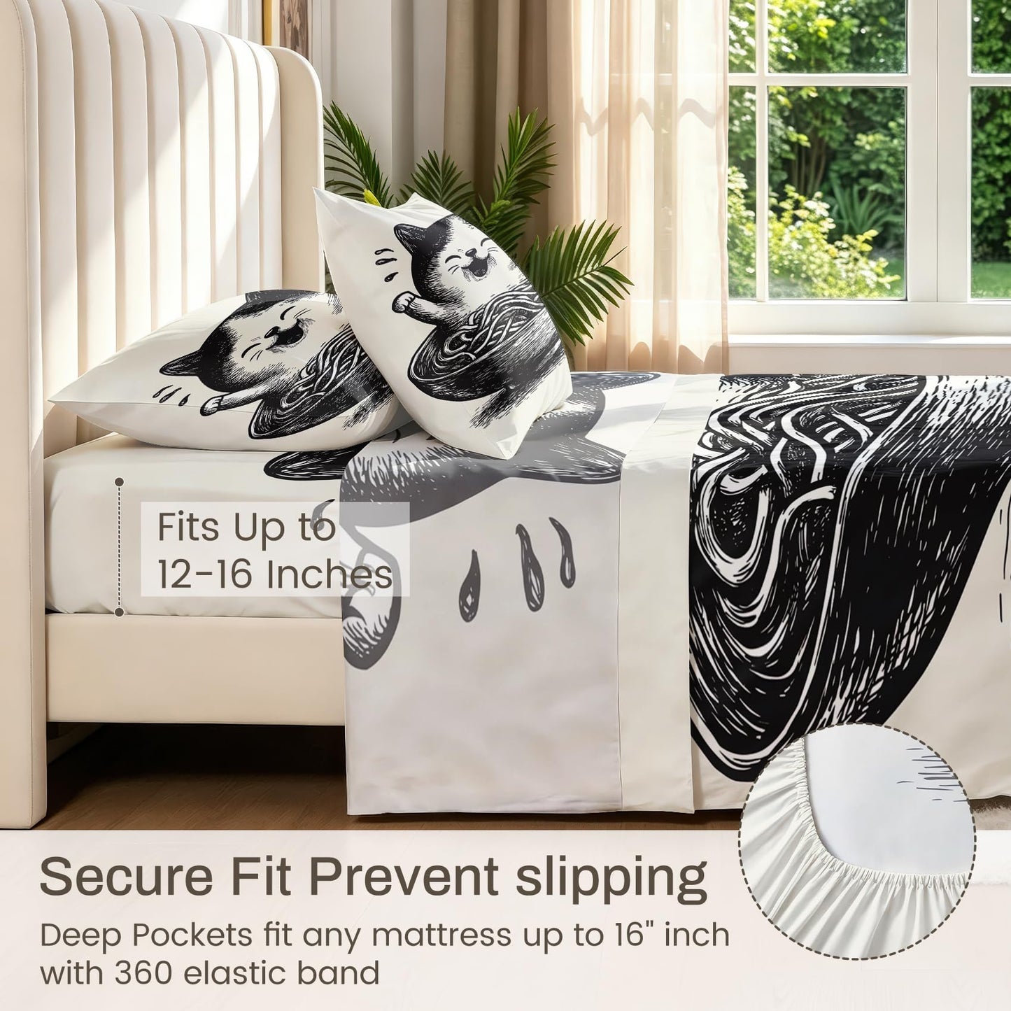 Cute Cat Sheet Set, 3 Pcs Twin Size Funny Cat Bed Sheets