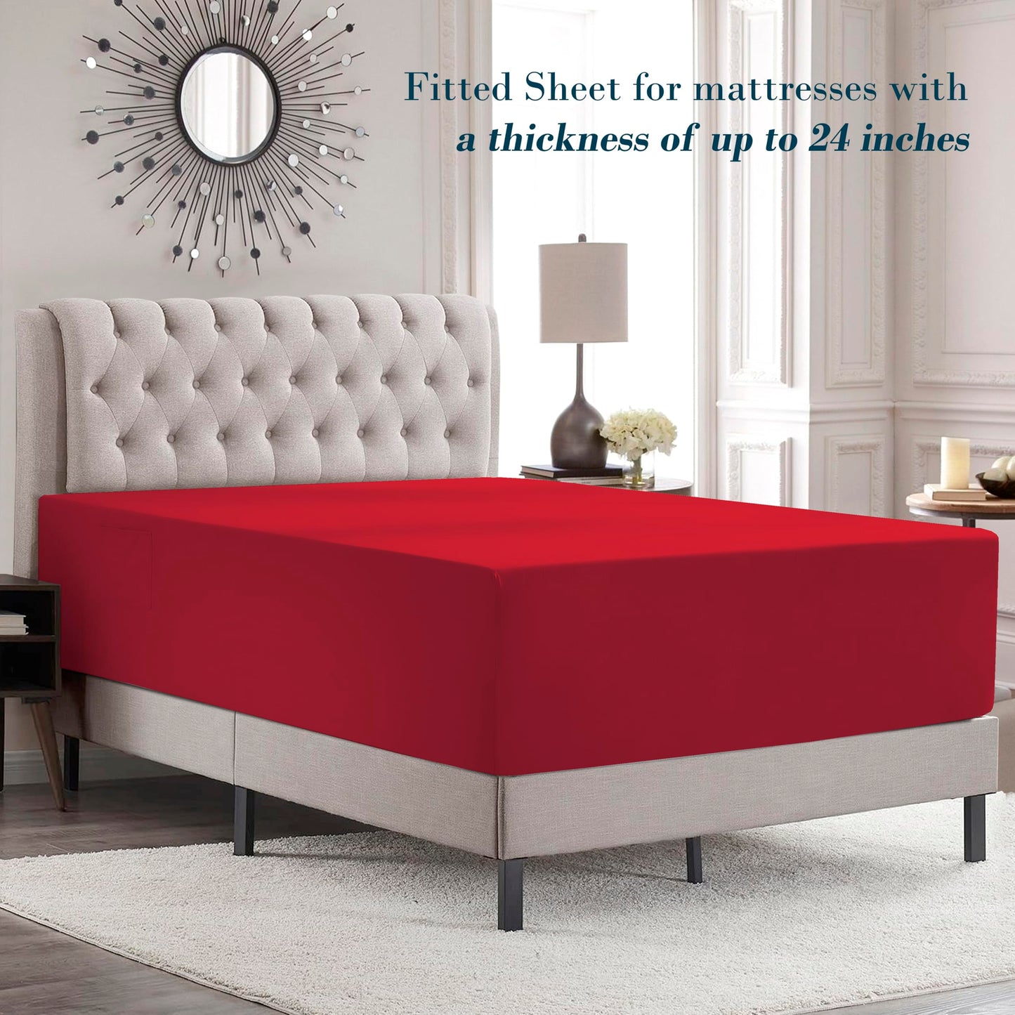 Mocassi Full Size 4-Piece Bed Sheet Set - 1800 Premium Hotel Quality Microfiber 18-24 Inches Extra Deep Pocket Fitted Sheet- Luxury Soft, Breathable, Wrinkle, and Fade Resistant, Red