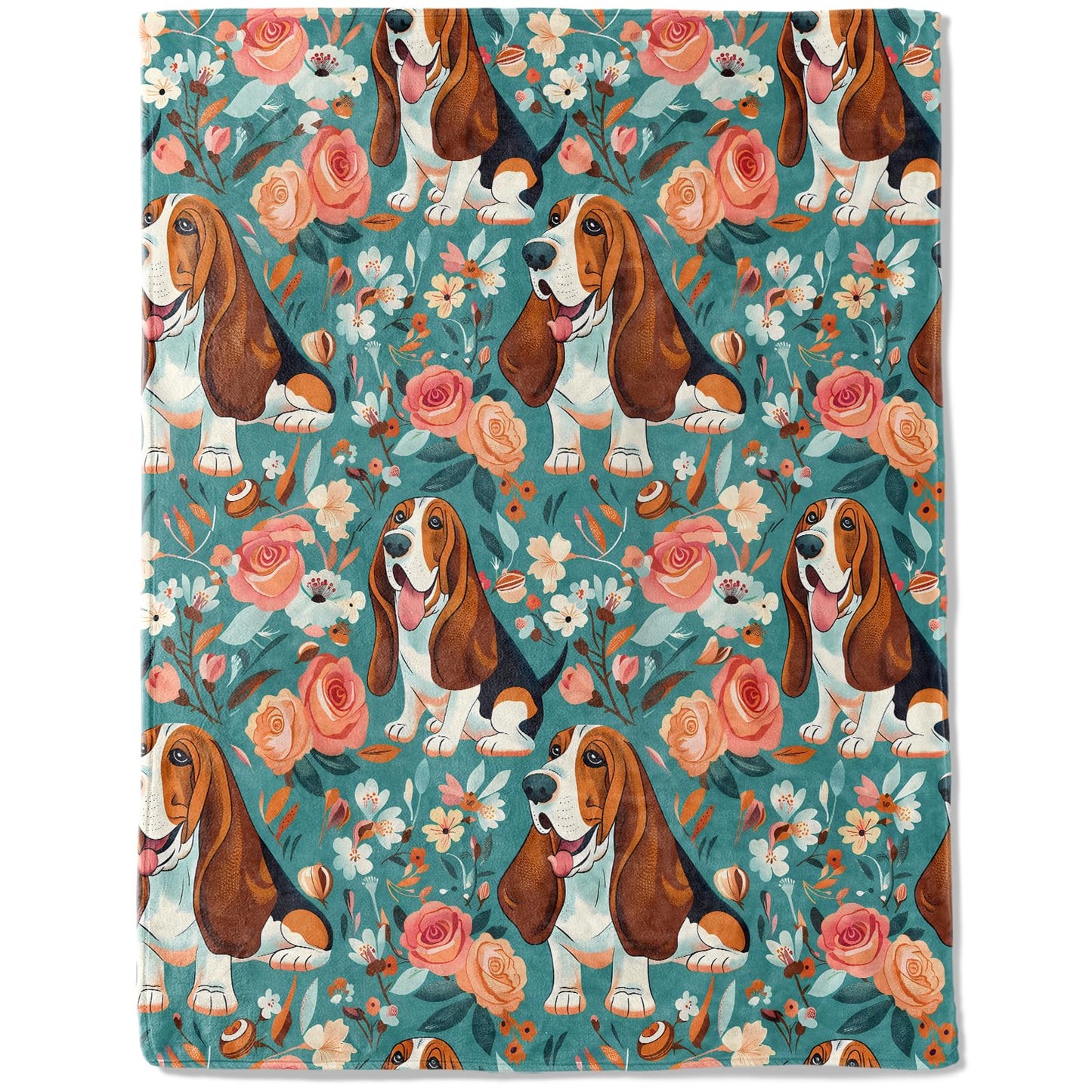 ainori Basset Hound Flannel Blanket - Lightweight Soft Cozy Gifts Blankets for Dog Lovers, Kids,Adult,Women,Charming Puppy Teal Background Art Style Throw,Elegant Home Room Modern Decor 50x60in