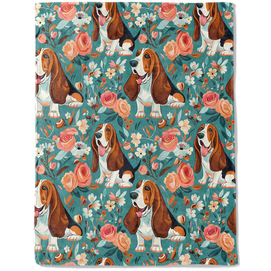 ainori Basset Hound Flannel Blanket - Lightweight Soft Cozy Gifts Blankets for Dog Lovers, Kids,Adult,Women,Charming Puppy Teal Background Art Style Throw,Elegant Home Room Modern Decor 50x60in