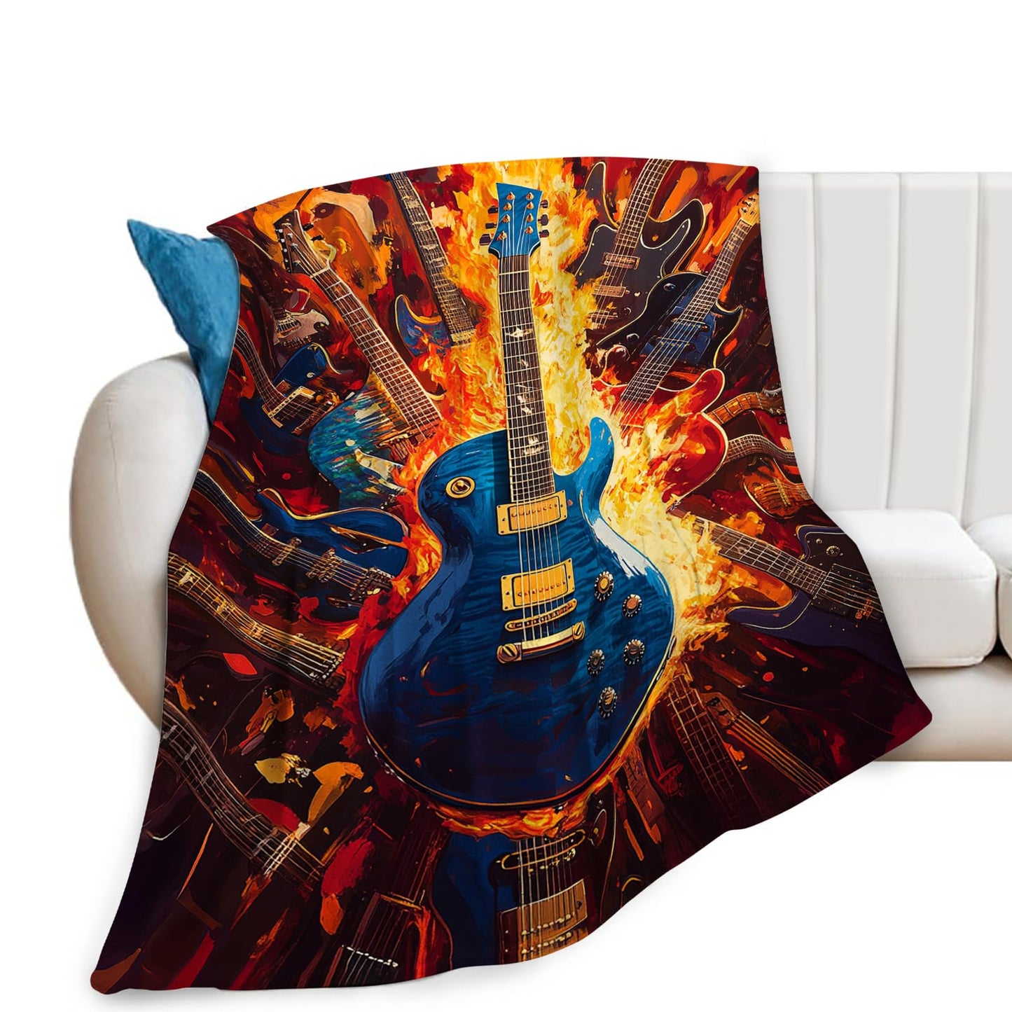 Guitar Blanket, Music Throw Blanket, Guitar Gifts, Rock Music Blankets, Guitars Stuff Fleece Flannel Plush for Women Men Boys Girls Adults Soft Bedding for Sofa Bed Studio Office Home Decor 40"X50"