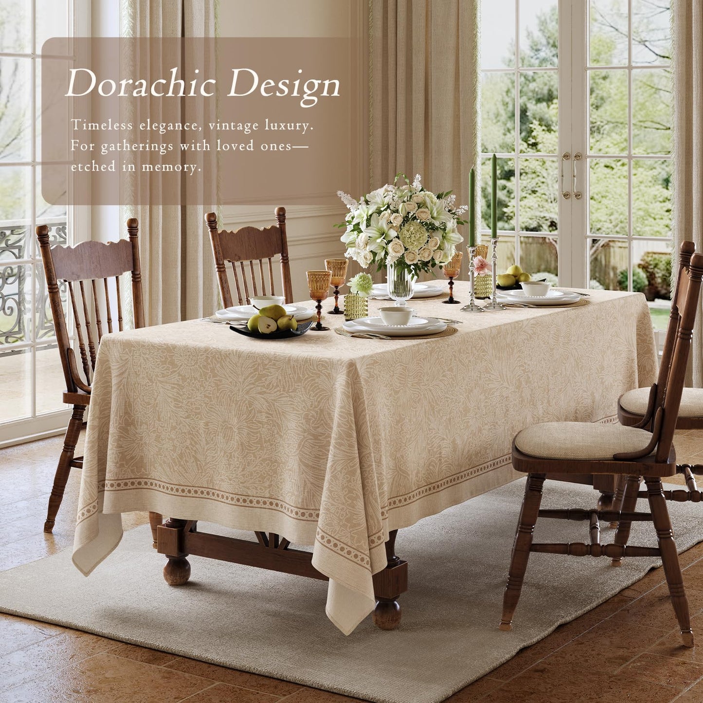 Dorachic Beige Thick Linen Tablecloth for Rectangle Tables, Waterproof Wipeable Decorative Table Cover for Dining Kitchen Indoor Outdoor, 55" x 71", 4-6 Seats