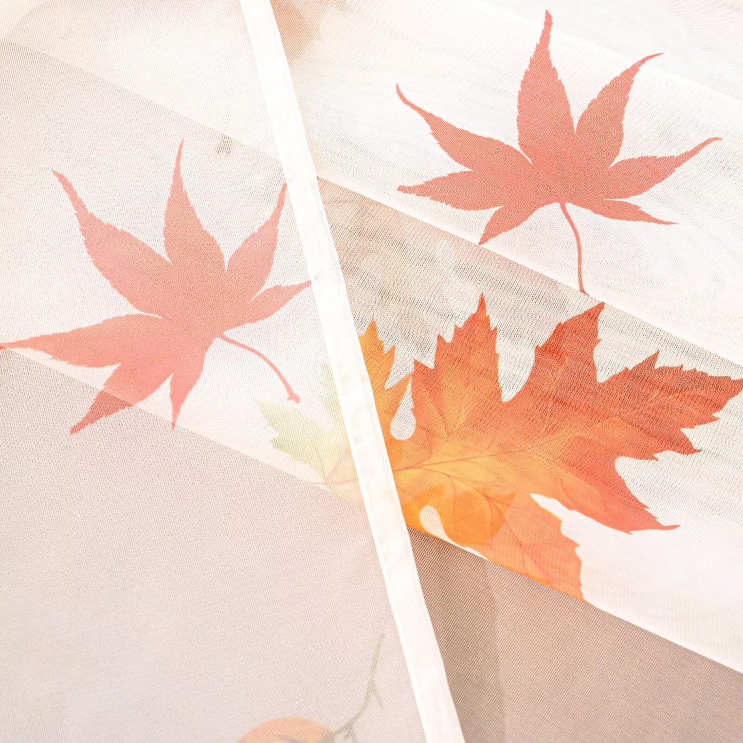 youleyar Fall Sheer Curtains for Living Room 63 Inches Long 2 Panels Orange Semi-Sheer Curtain with Maple Leaves Printed Pattern Fall Rod Pocket Voile Drapes for Bedroom, 52" W x 63" L
