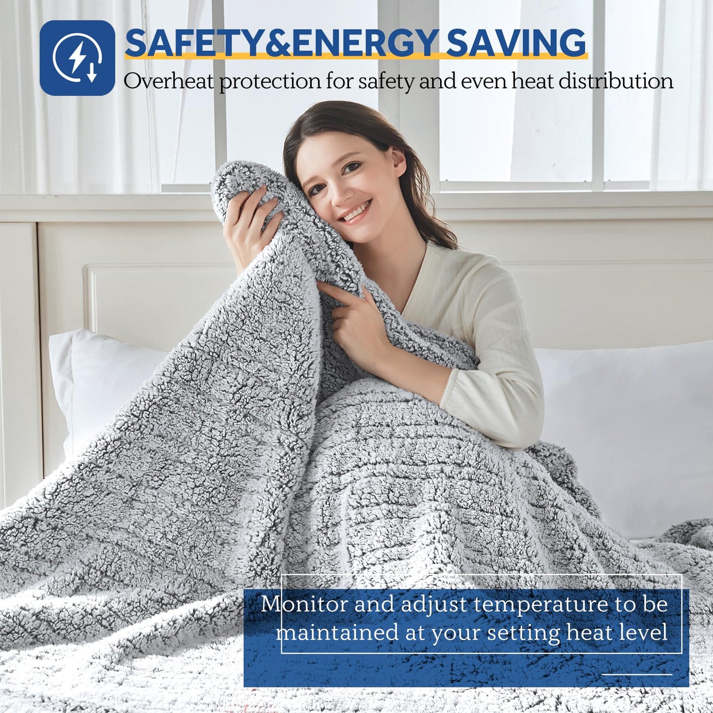 Sealy Electric Blanket Full Size, Soft Sherpa Heated Blanket Single Control with 10 Heating Levels & 1 to 12 Hours Auto-Off Settings Over-Heated Protection 80"x84" Machine Washable, Charcoal