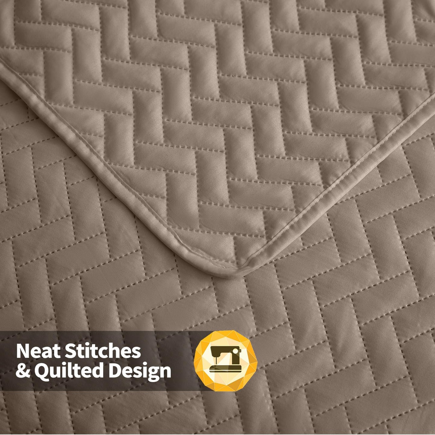 Maple&Stone Quilt Set Queen Size, Brown Lightweight Bedspread Ultrasonic Chevron Pattern Light Coverlet for All Season Comforter Bedding Decor - 3 Piece Queen Bed Cover Sets