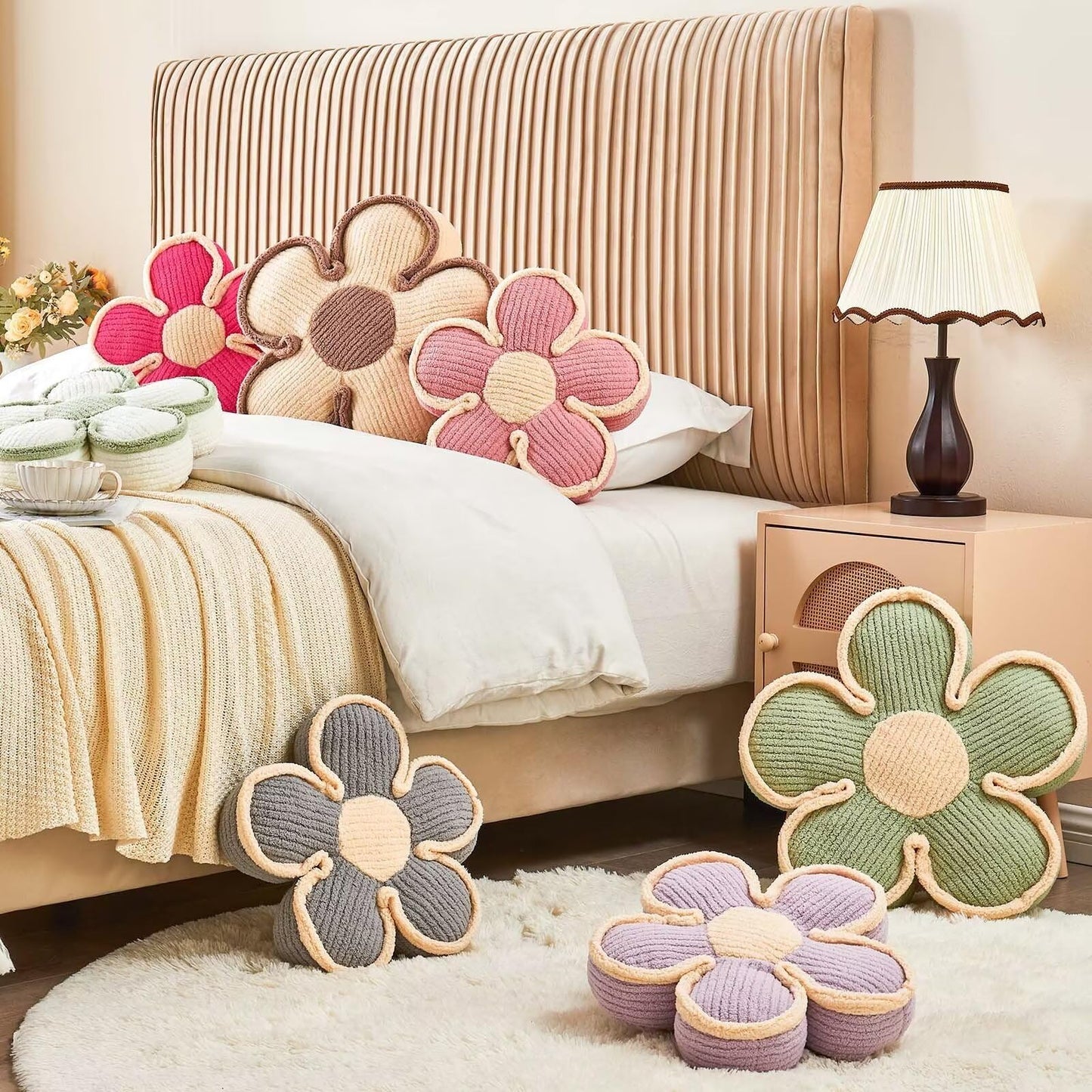Kcvvcr Flower Pillow, Soft Flower Shaped Floor Cushion, Flower Decorative Throw Pillow, Cute Flower Seating Cushion, Flower Room Décor Plush Pillows for Sofa Couch Bed (13.7 Inch, Sage Green)