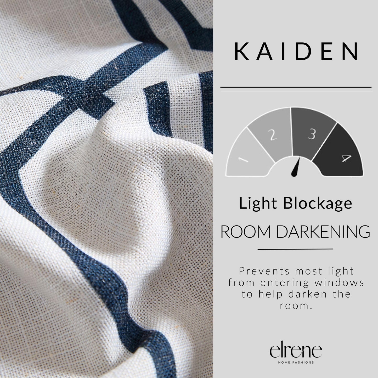 Elrene Home Fashions Kaiden Geometric Room-Darkening Window Curtain, Single Panel, 52" W x 95" L (1 Panel), Indigo