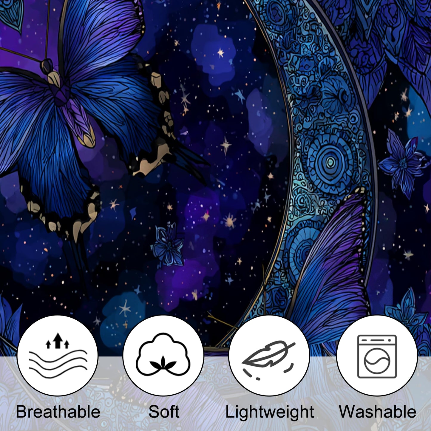 EDGZKO Butterfly Comforter Set, Queen Size Boho Floral Bedding Set for Boys Girls Kids Adults, Gothic Moon Quilt Duvet Breathable Star Sky Bed Set, 1 Comforter & 2 Pillowcases