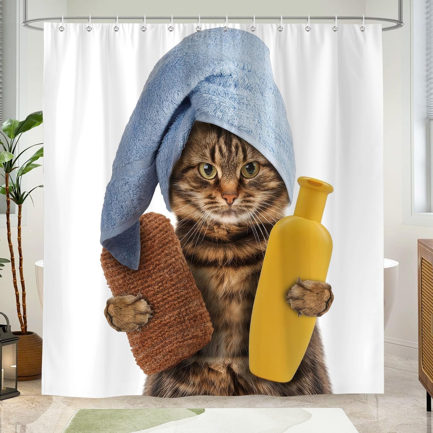 Hopomoon Funny Cat Shower Curtain,Cute Cats Waterproof Polyester Fabric Bathroom Curtain with 12 Hooks for Kids and Adults,72 x 72 inch