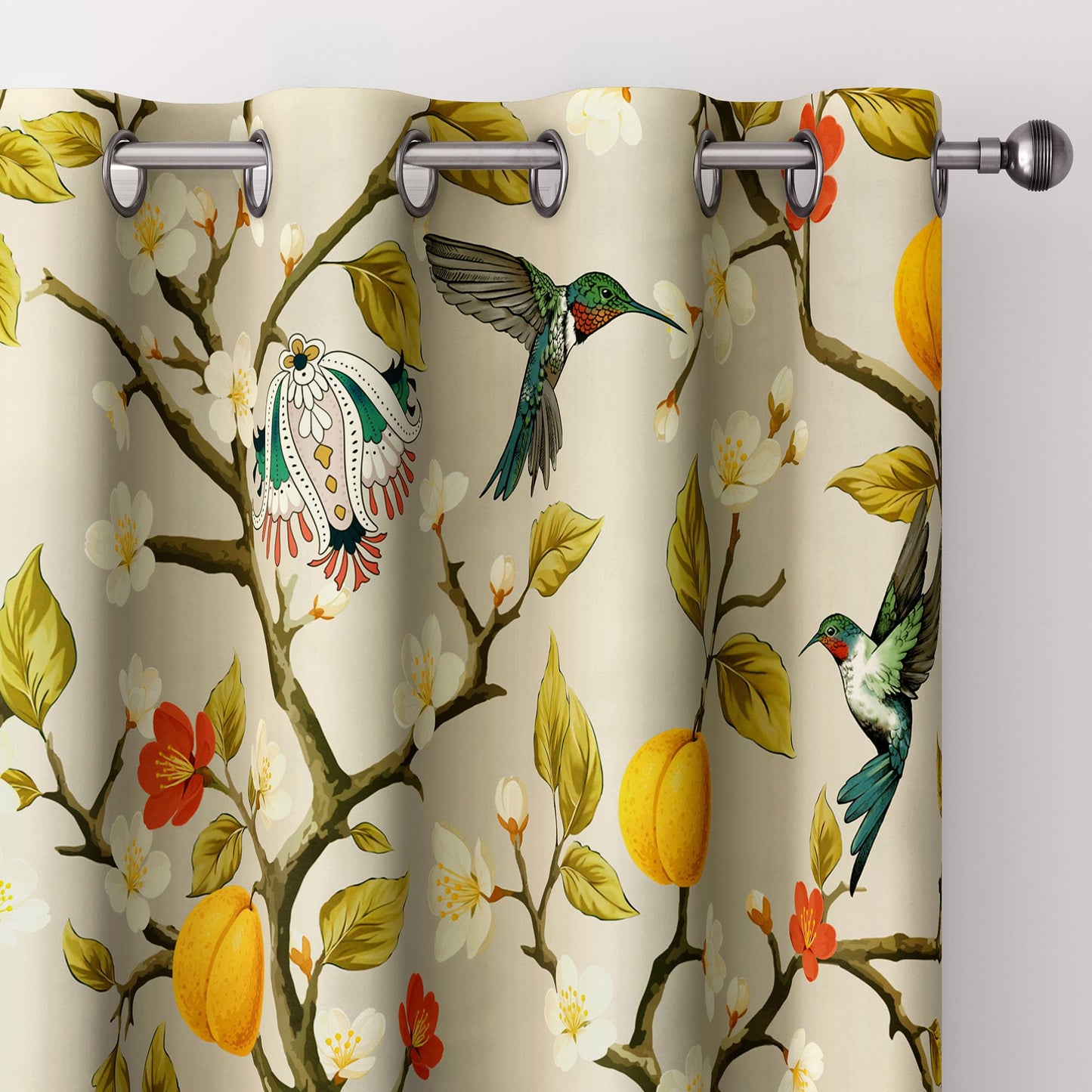 Floral Curtains 100% Blackout, Vintage Hummingbird Black Out Curtain 84 Inches Long, Patterned Thermal Insulated Window Drapes 2 Panels, Grommet Room Darkening Curtains for Living Room Bedroom, Khaki